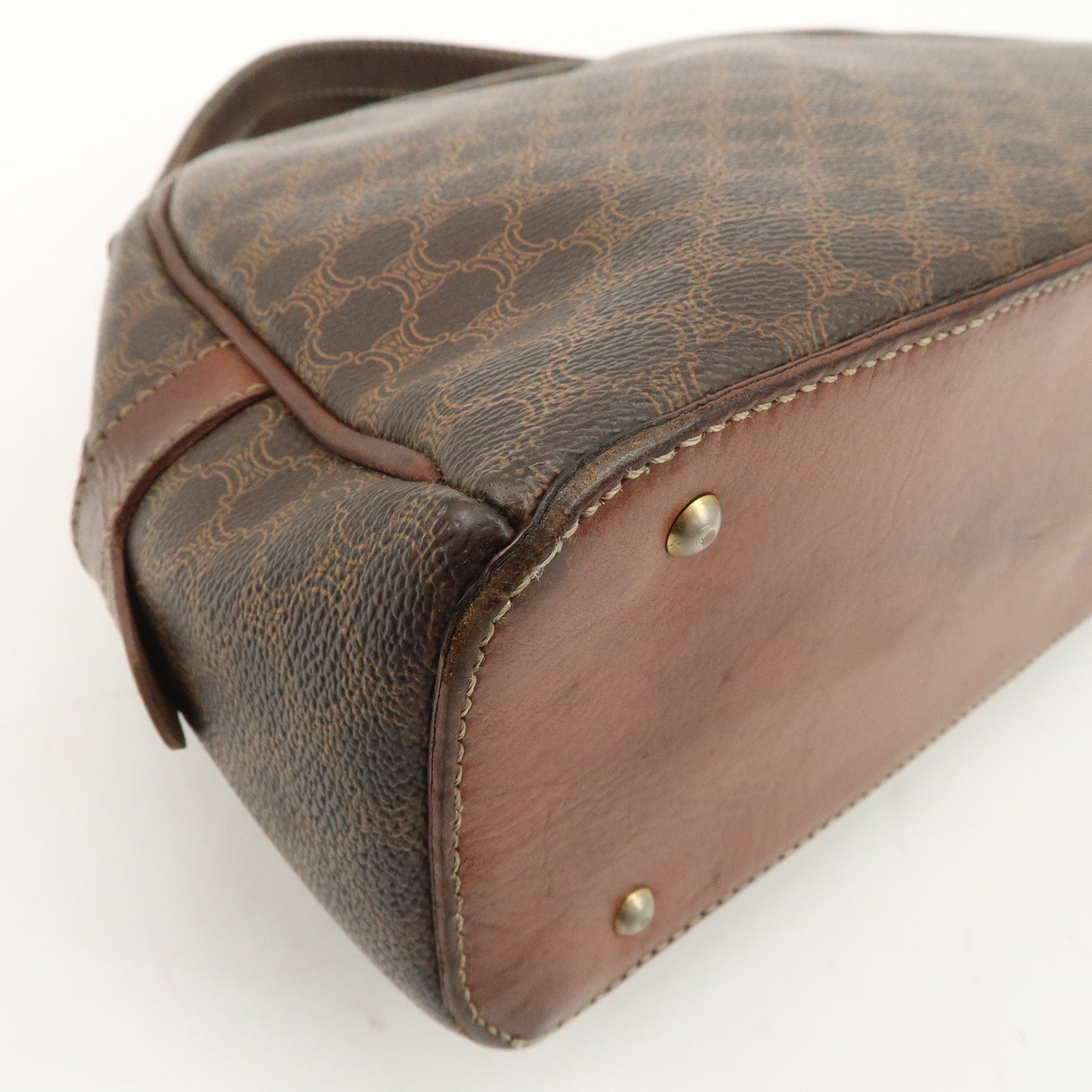 CELINE Macadam PVC Leather Hand Bag Brown Gold HDW