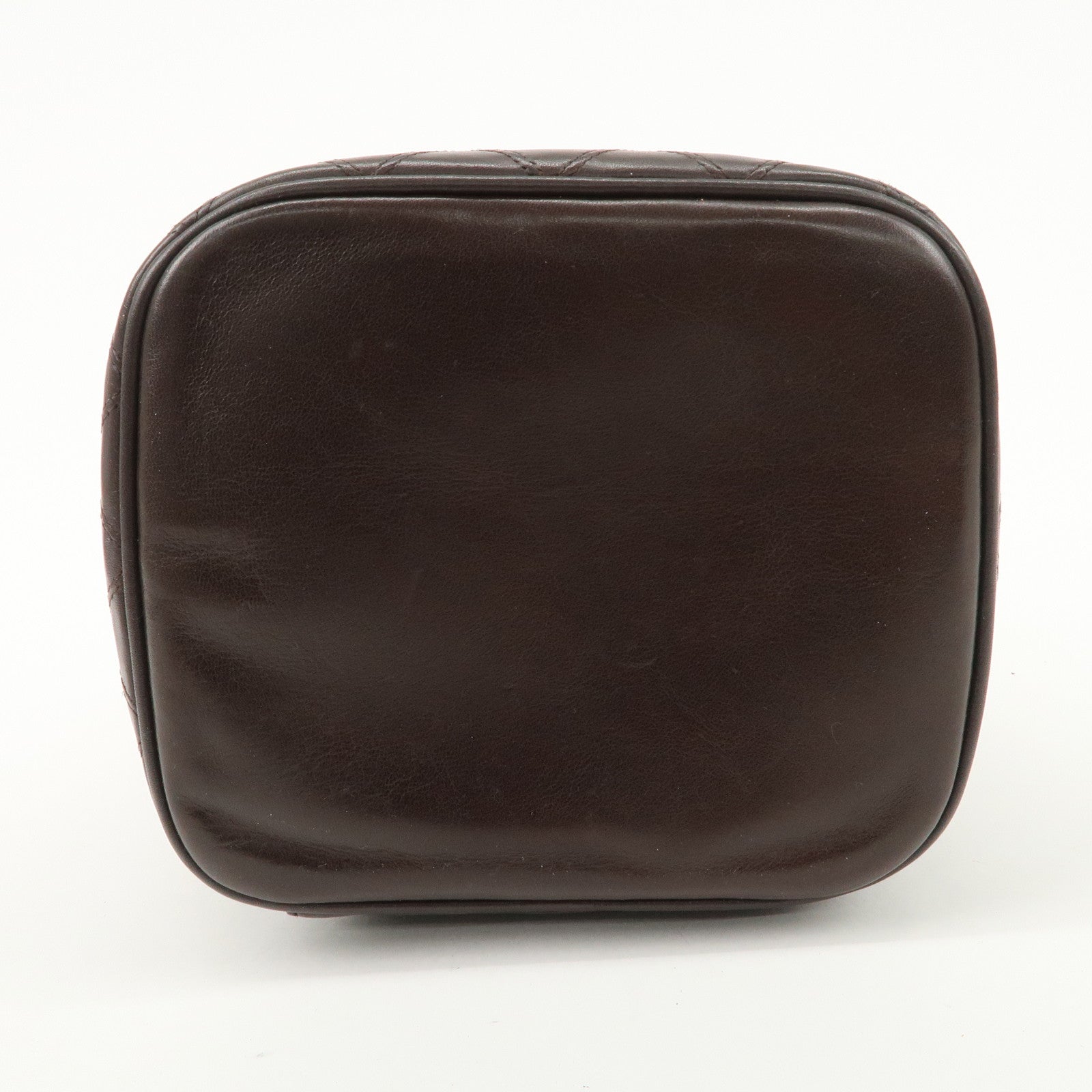 CHANEL COCO Mark Leather Vanity Bag Hand Bag Cosmetic Bag Brown A01998