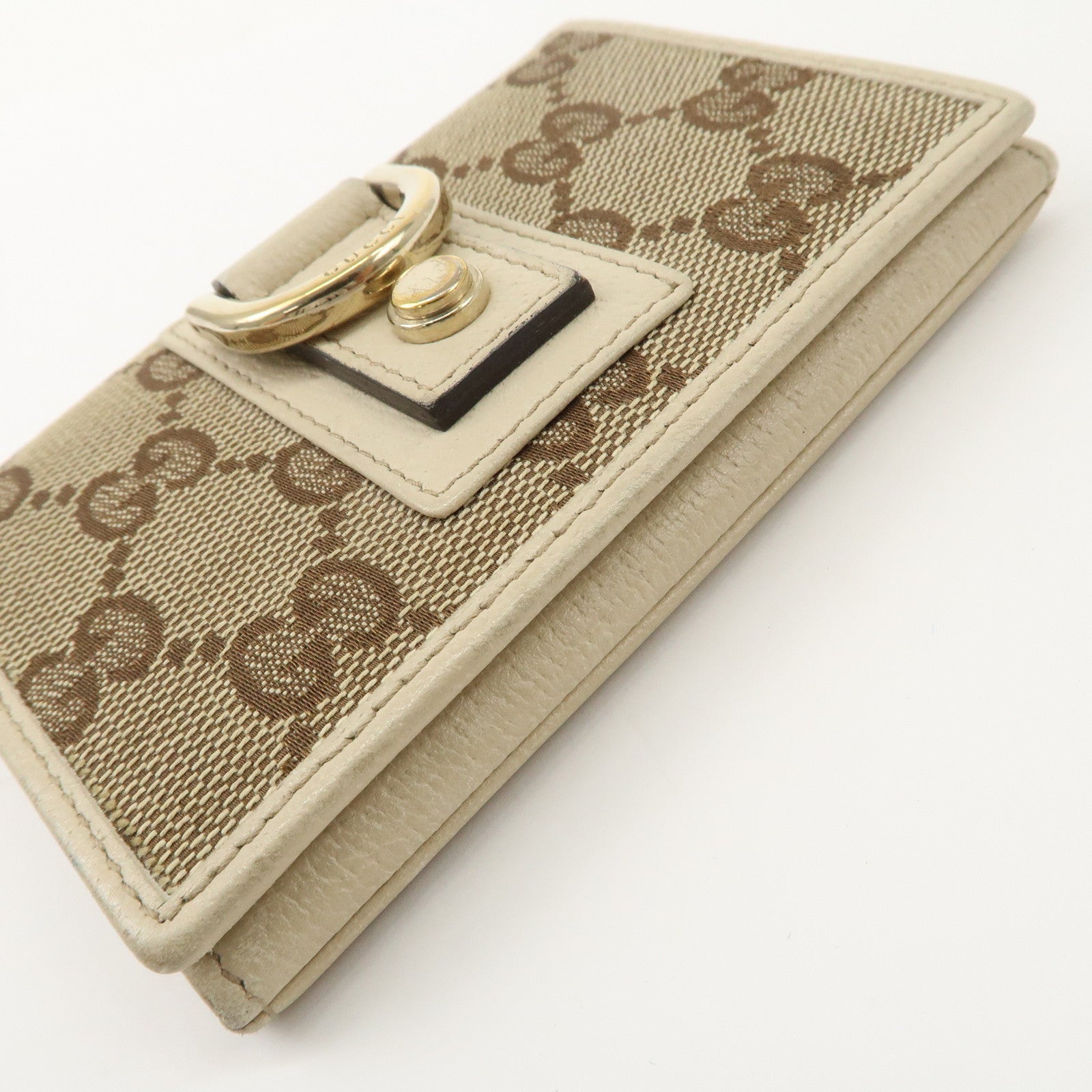 GUCCI Abbey GG Canvas Leather Card Case Ivory Beige 141417 Used