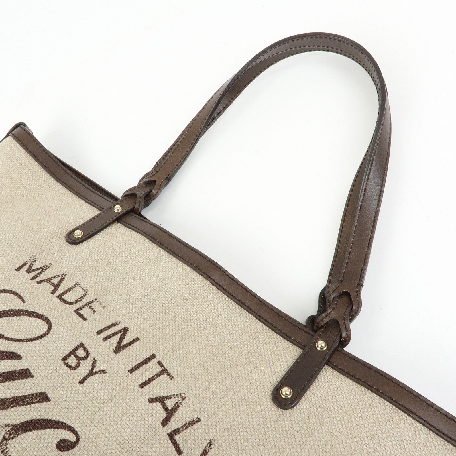 GUCCI GUCCI Craft Canvas Leather Tote Bag Beige Brown 247207