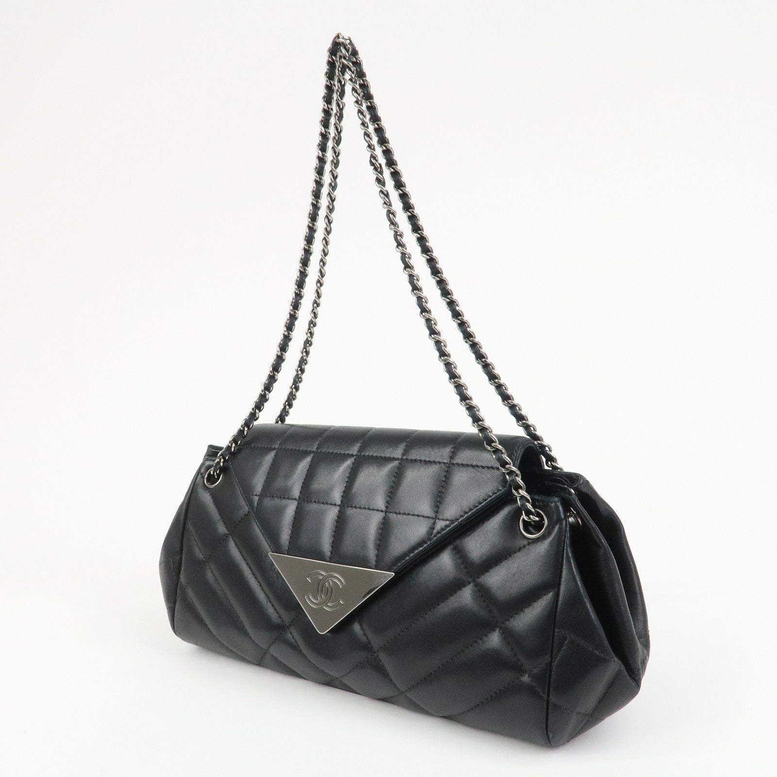 CHANEL COCO Mark Lamb Skin Chain Shoulder Bag Hand Bag Black