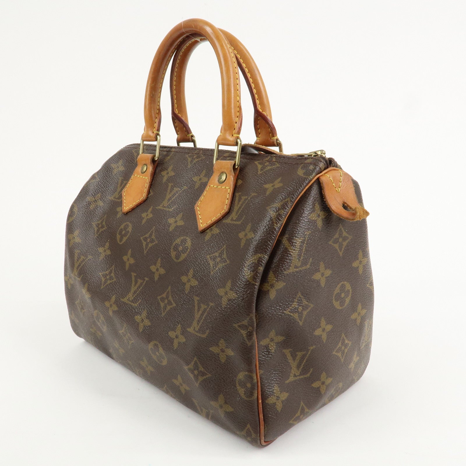 Louis Vuitton Monogram Canvas Leather Speedy 25 Boston Bag M41528