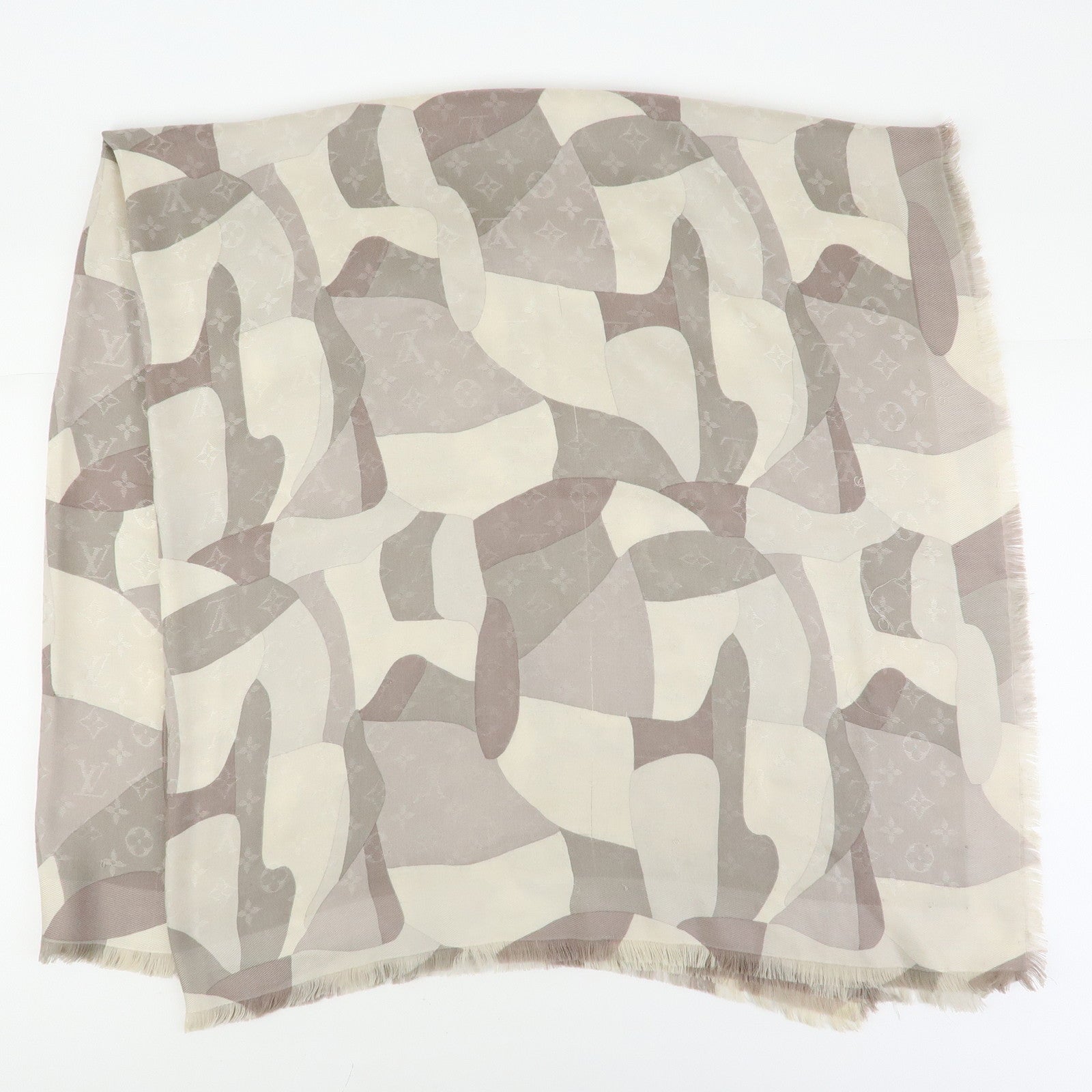 Louis Vuitton Monogram Silk Wool Shawl Scarf Camouflage Gray M75397