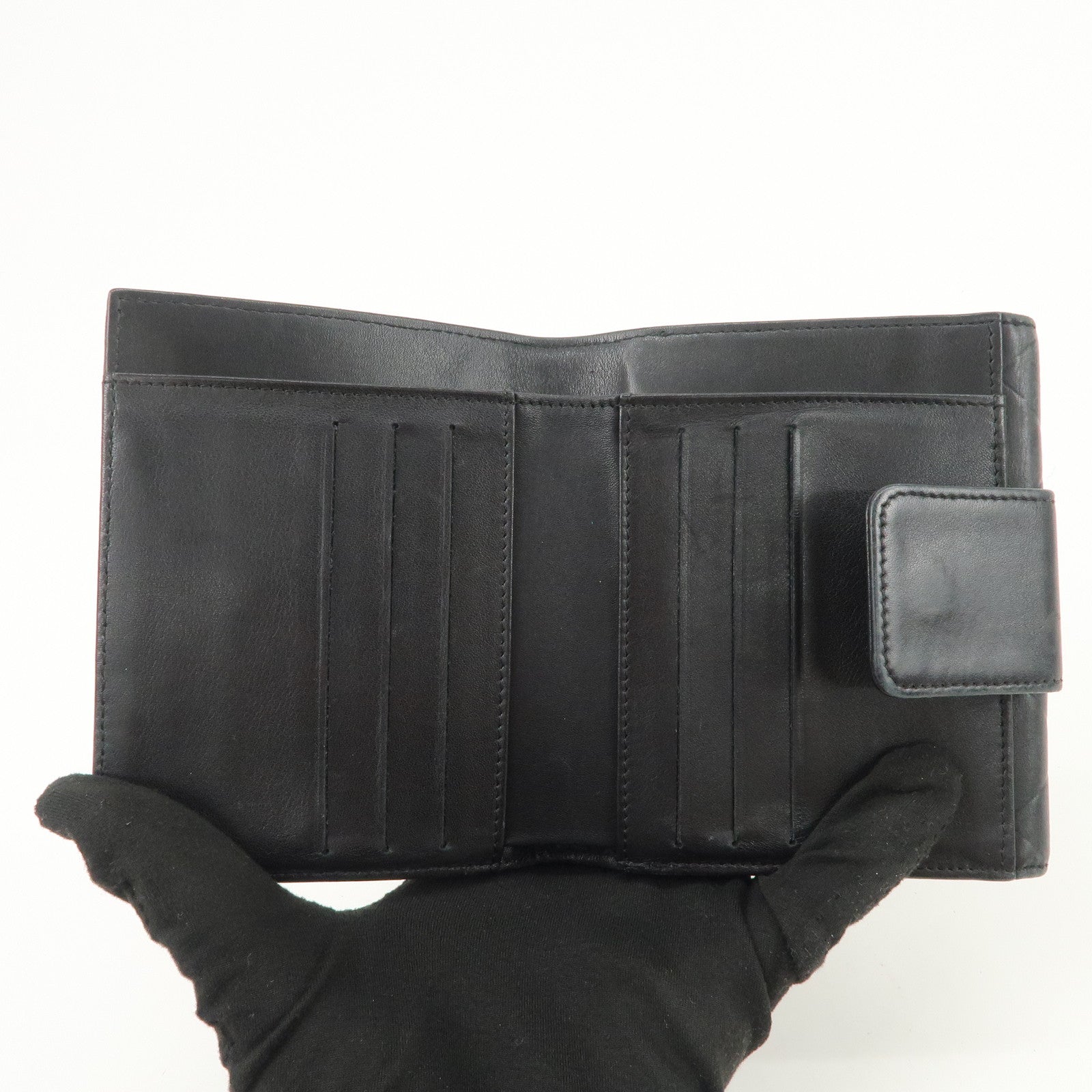 CHANEL Logo Matelasse Lamb Skin Bi-fold Wallet Black