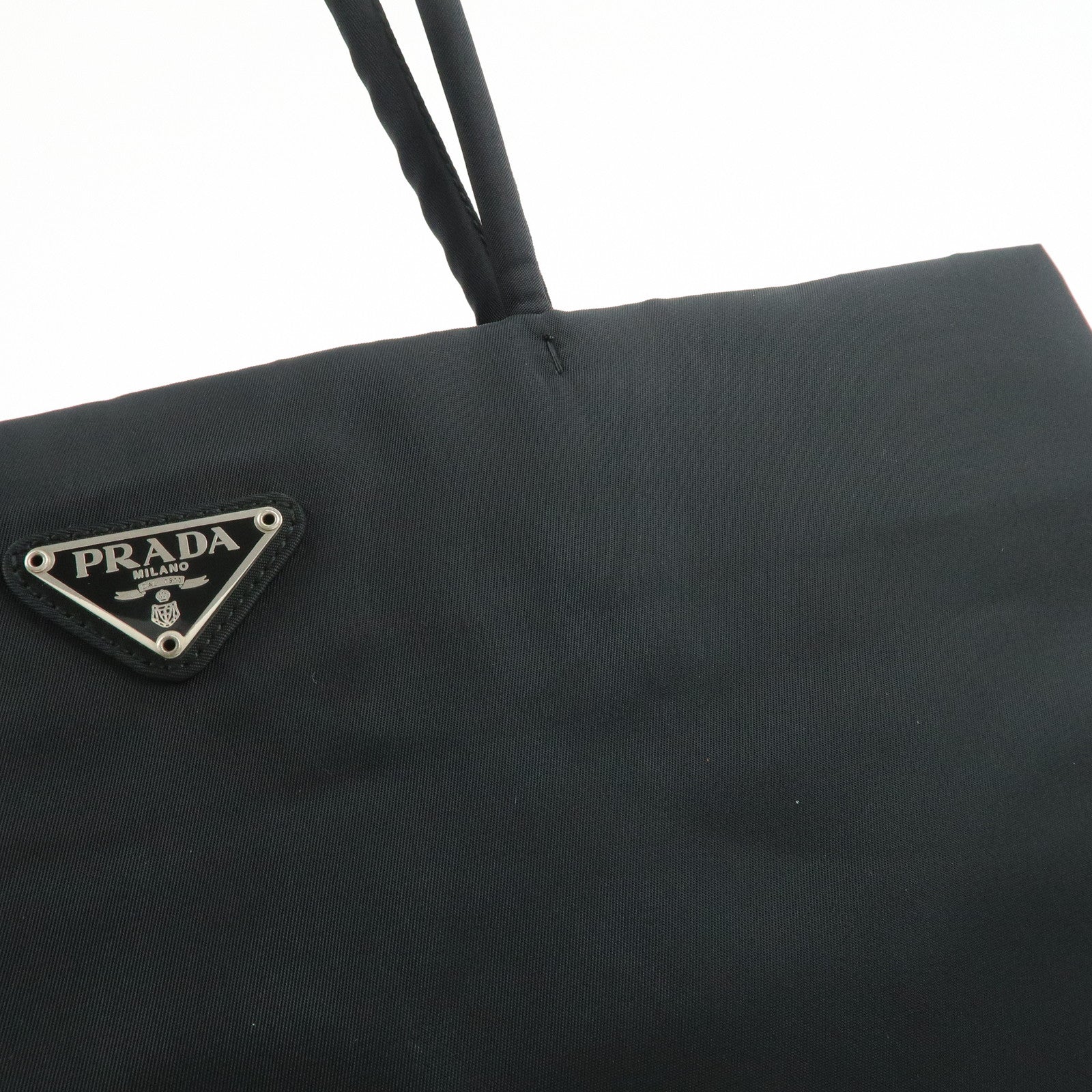 PRADA Triangle Logo Nylon Tote Bag Hand Bag Black B9024