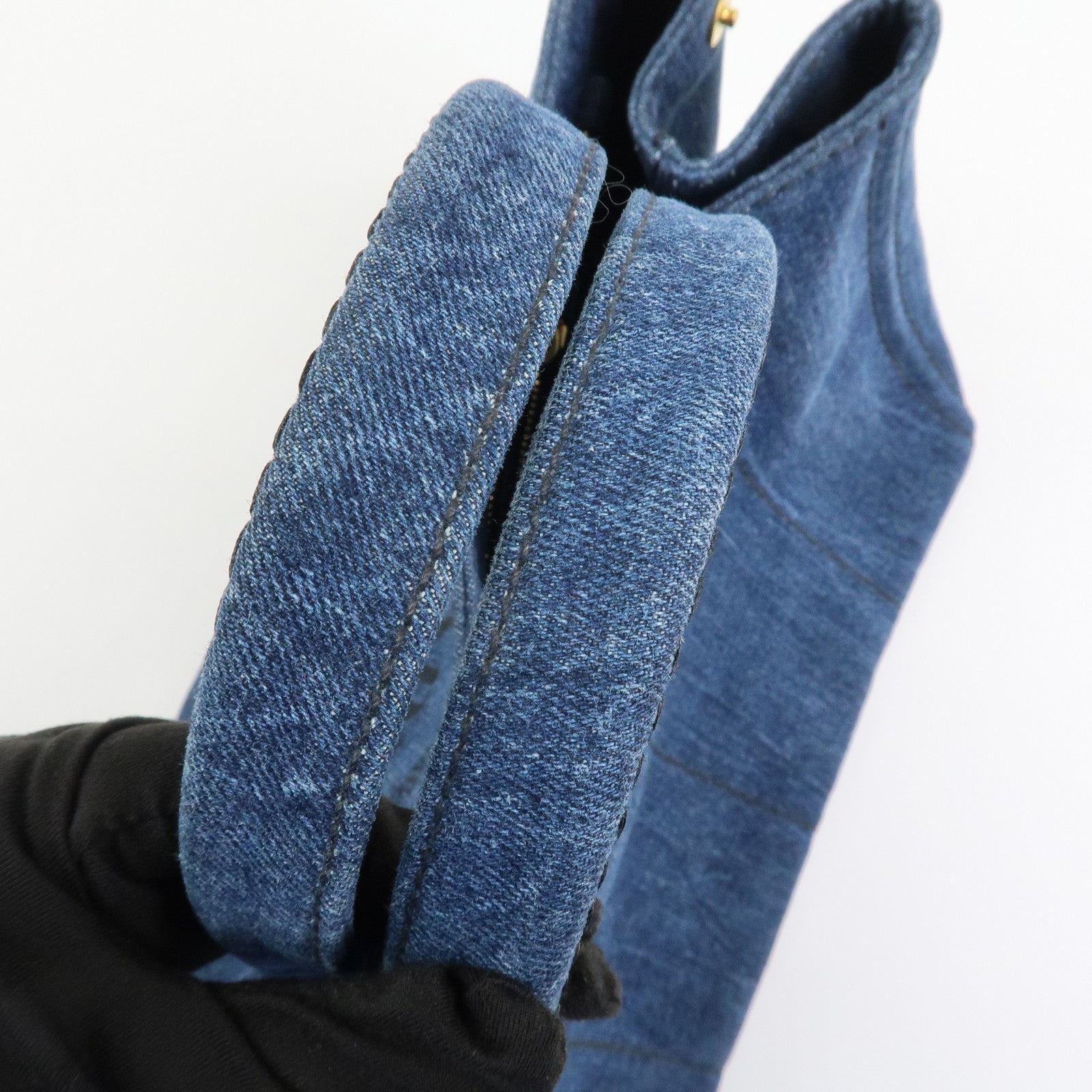 PRADA Logo Canapa Canvas Denim 2way Bag Hand Bag Blue B1877B