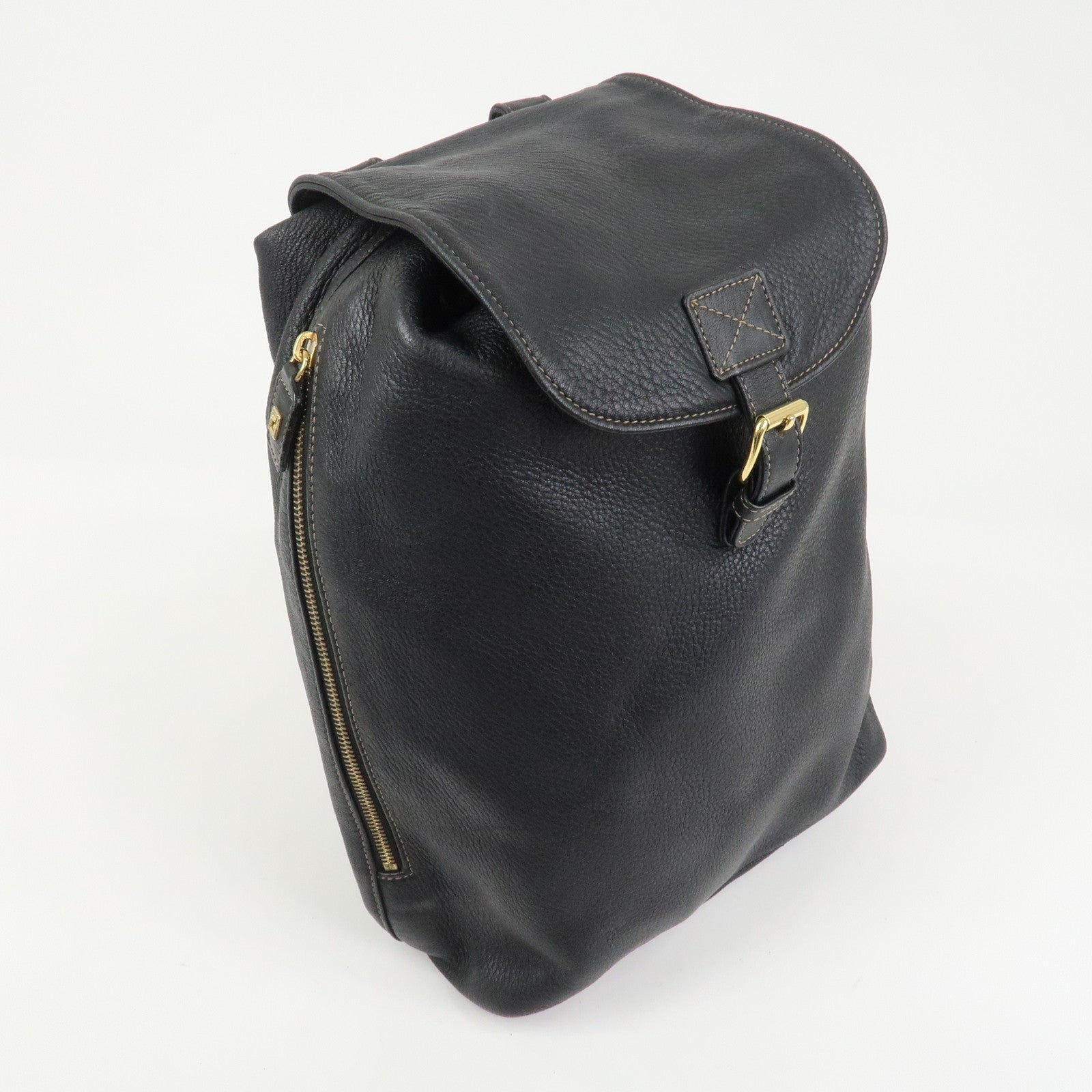 FENDI Logo Leather Backpack Rucksack Black 26063