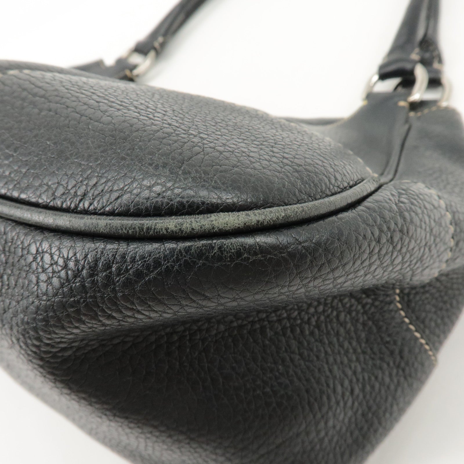 PRADA Logo Leather Shoulder Bag Hand Bag Black BR3593 Used