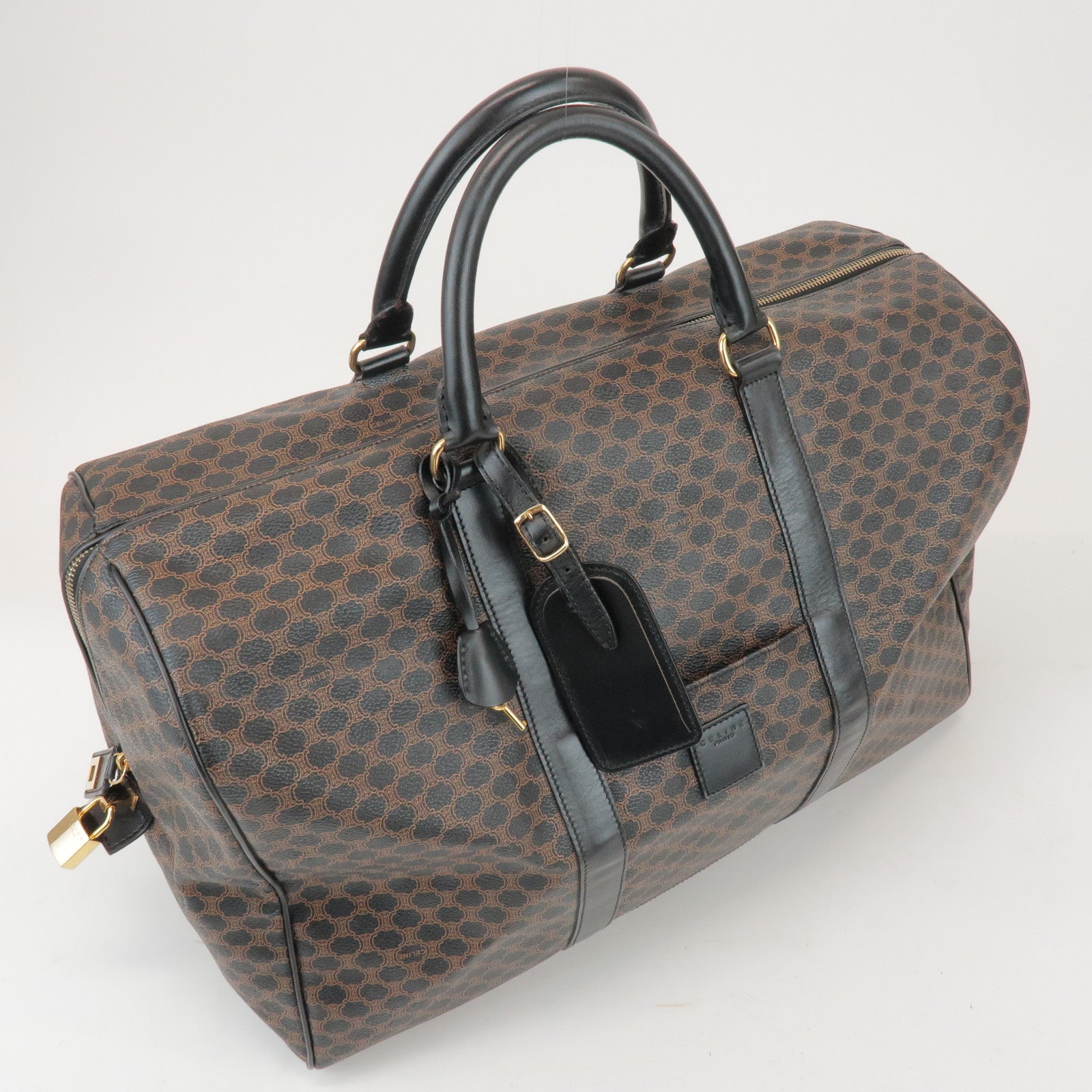 CELINE Macadam PVC Leather Boston Bag Hand Bag Black Brown