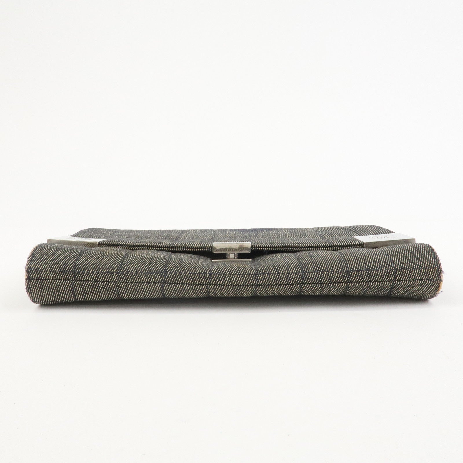 CHANEL Chocolate Bar Denim Leather Chain Shoulder Hand Bag Black