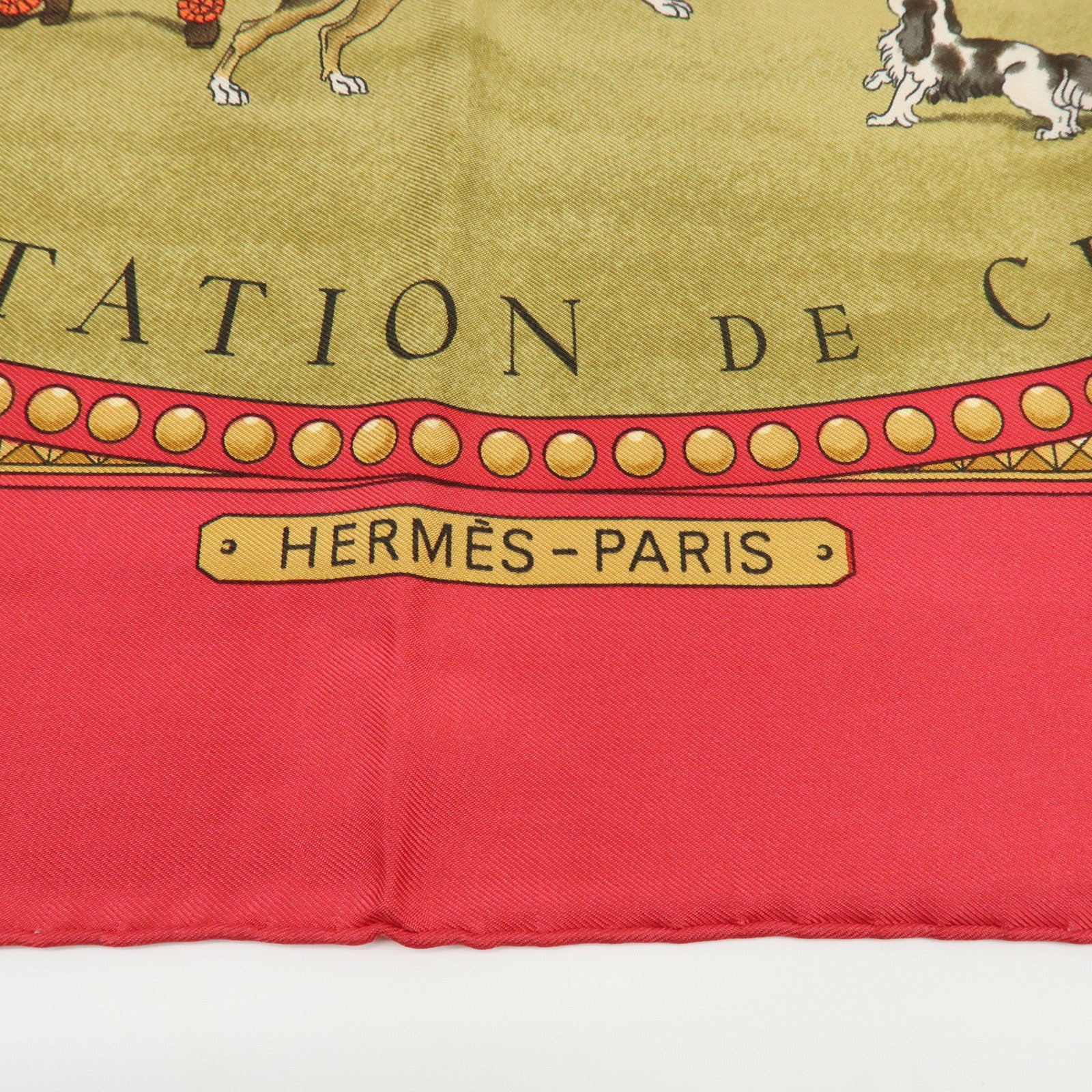 HERMES Carre 90 Silk 100% Scarf PRESENTATION DE CHEVAVX Beige Red