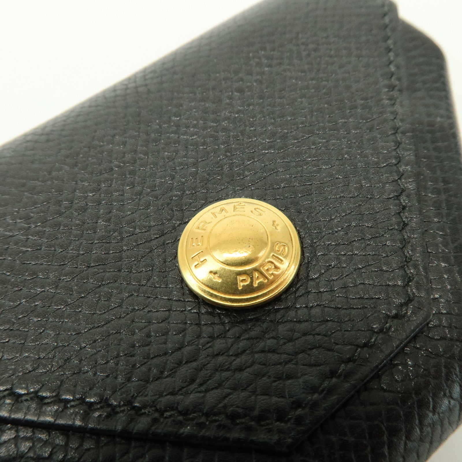 HERMES Logo Chevrelle Coin Case Coin Purse 〇S Stamped Black