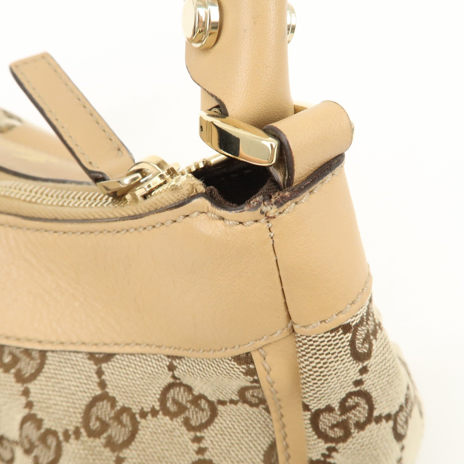 GUCCI Abbey GG Canvas Leather Shoulder Bag Beige 190525 Used