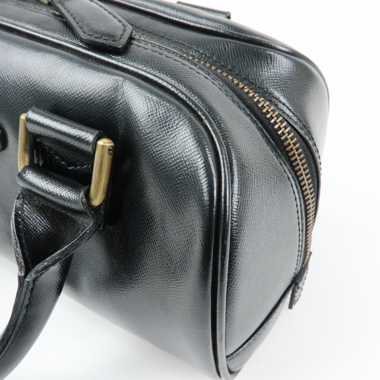 BURBERRY Leather Mini Boston Bag Hand Bag Tote Bag Black