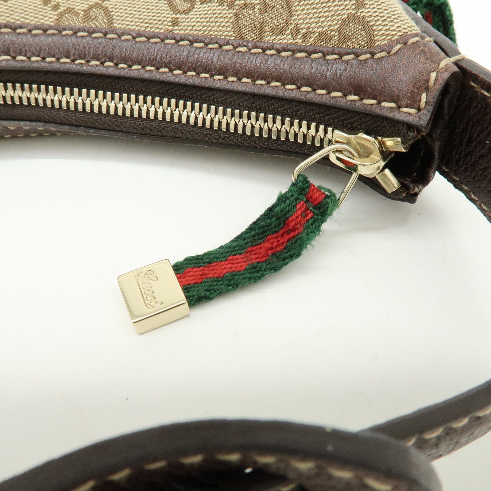 GUCCI Sherry GG Canvas Leather Shoulder Bag Beige Brown 162895