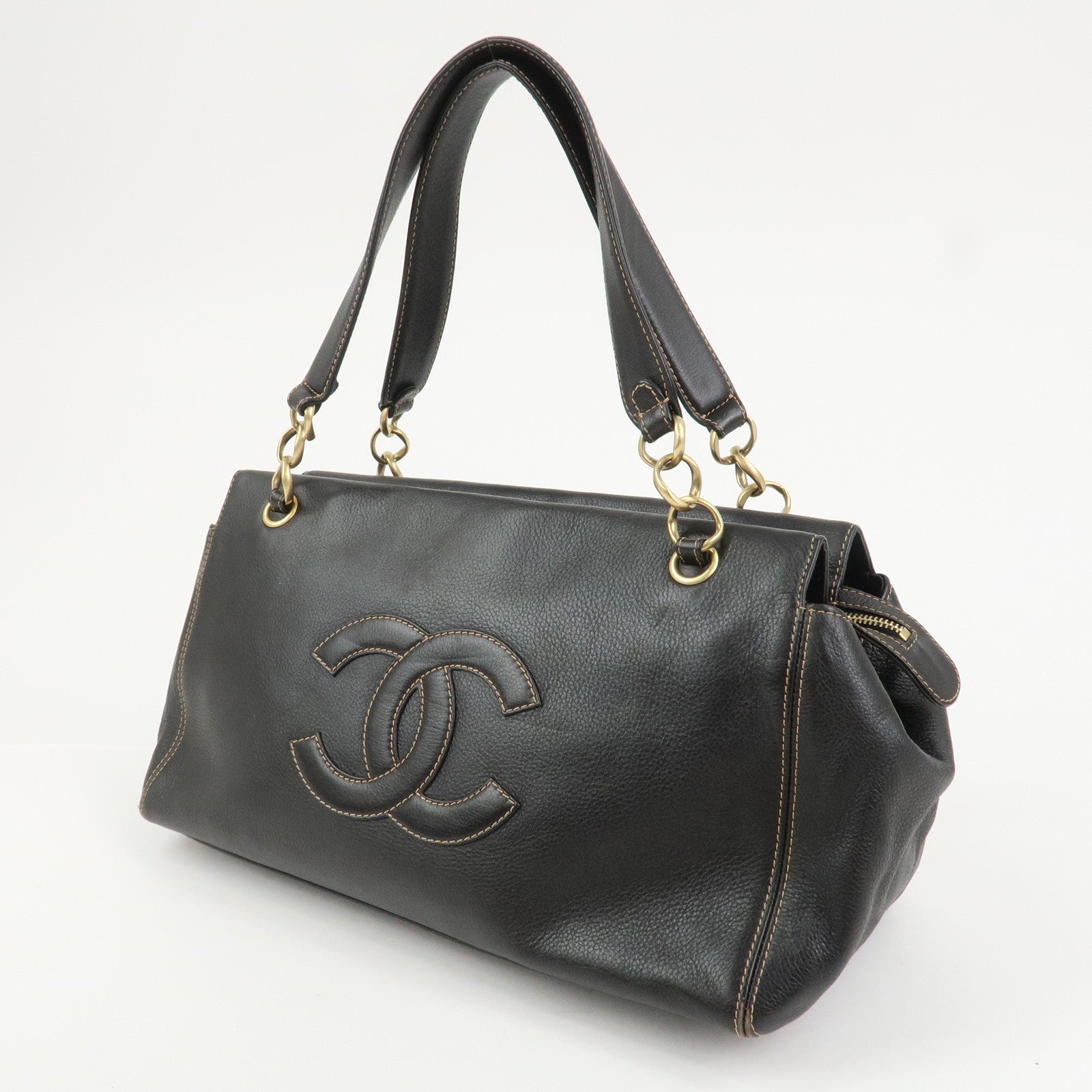 CHANEL COCO Mark Leather Chain Shoulder Bag Hand Bag Dark Brown