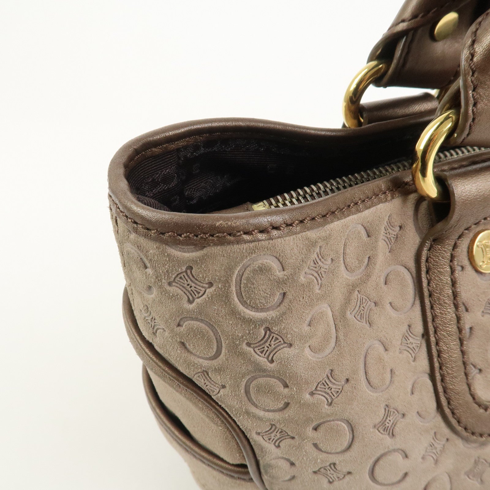 CELINE C Macadam Suede Leather Boogie Bag Hand Bag Beige Brown