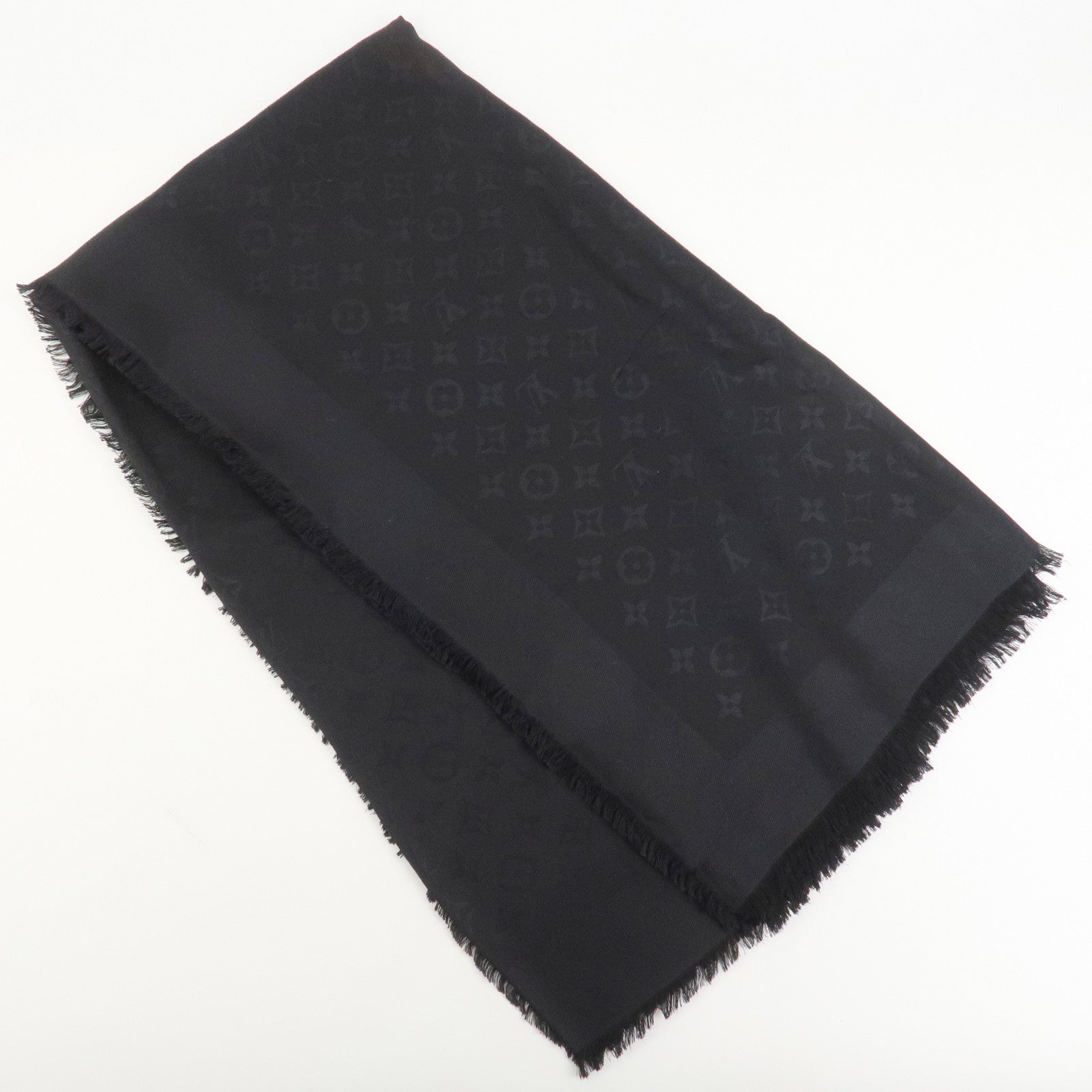 Louis Vuitton Monogram Silk Wool Shawl Anthracite Black M74752