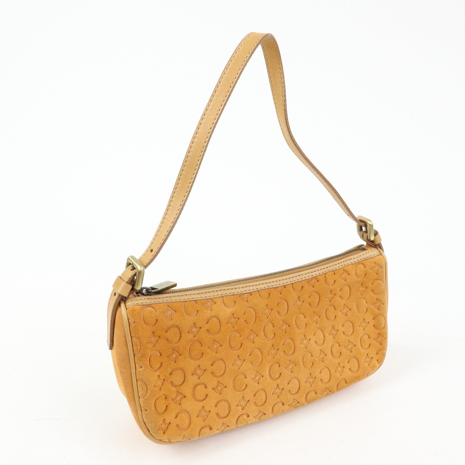 CELINE C Macadam Suede Leather Shoulder Bag Hand Bag Brown