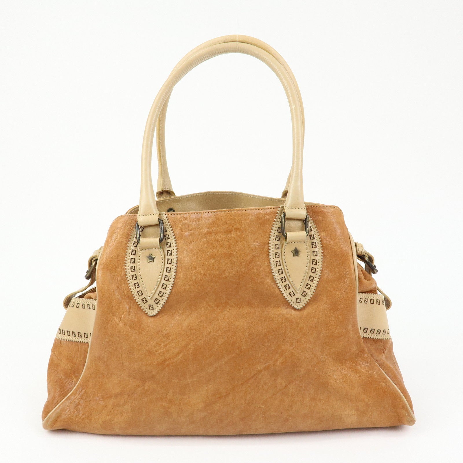 FENDI Ethnico Leather Tote Bag Shoulder Bag Light Brown 8BN162