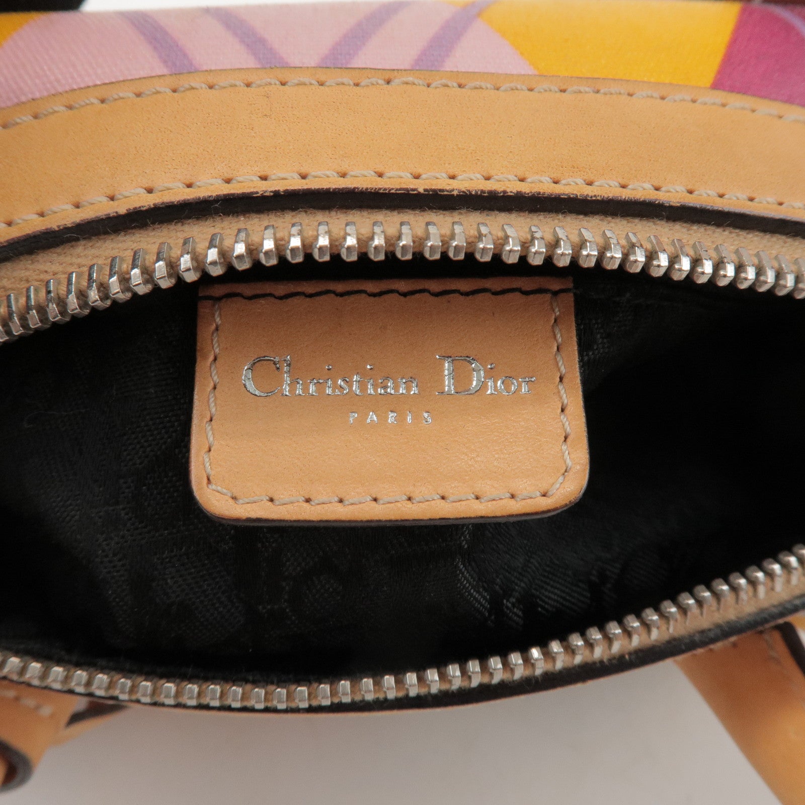 Christian Dior PVC Leather Hand Bag Light Brown Pink Orange