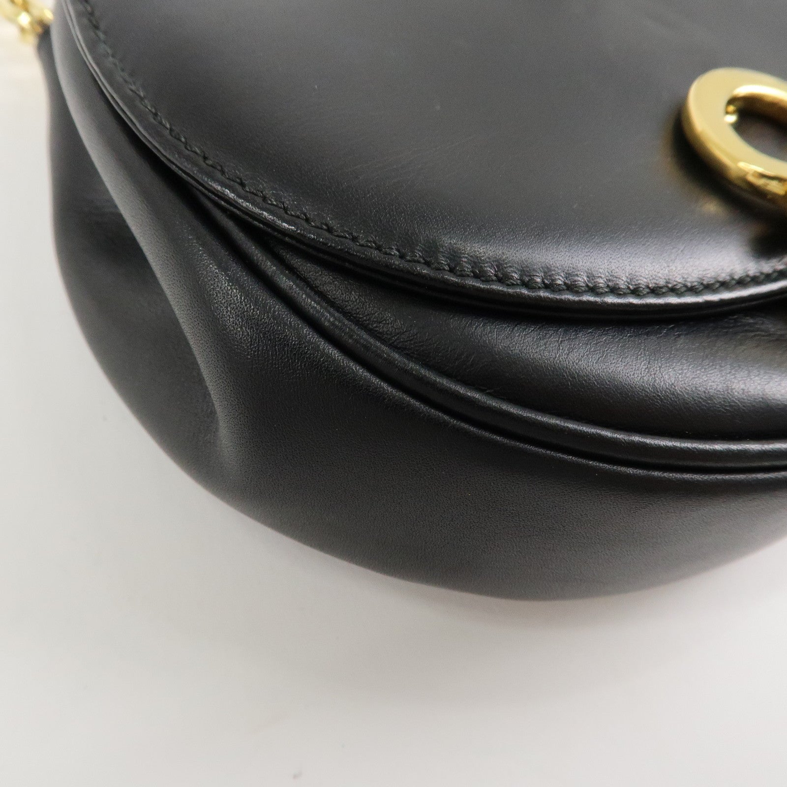 Ferragamo Gancini Leather 2Way Chain Shoulder Bag Waist Bag Black
