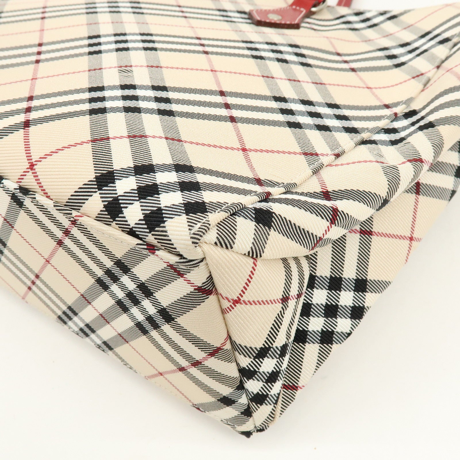 BURBERRY Blue Label Nova Plaid Nylon Leather Tote Bag Beige Red