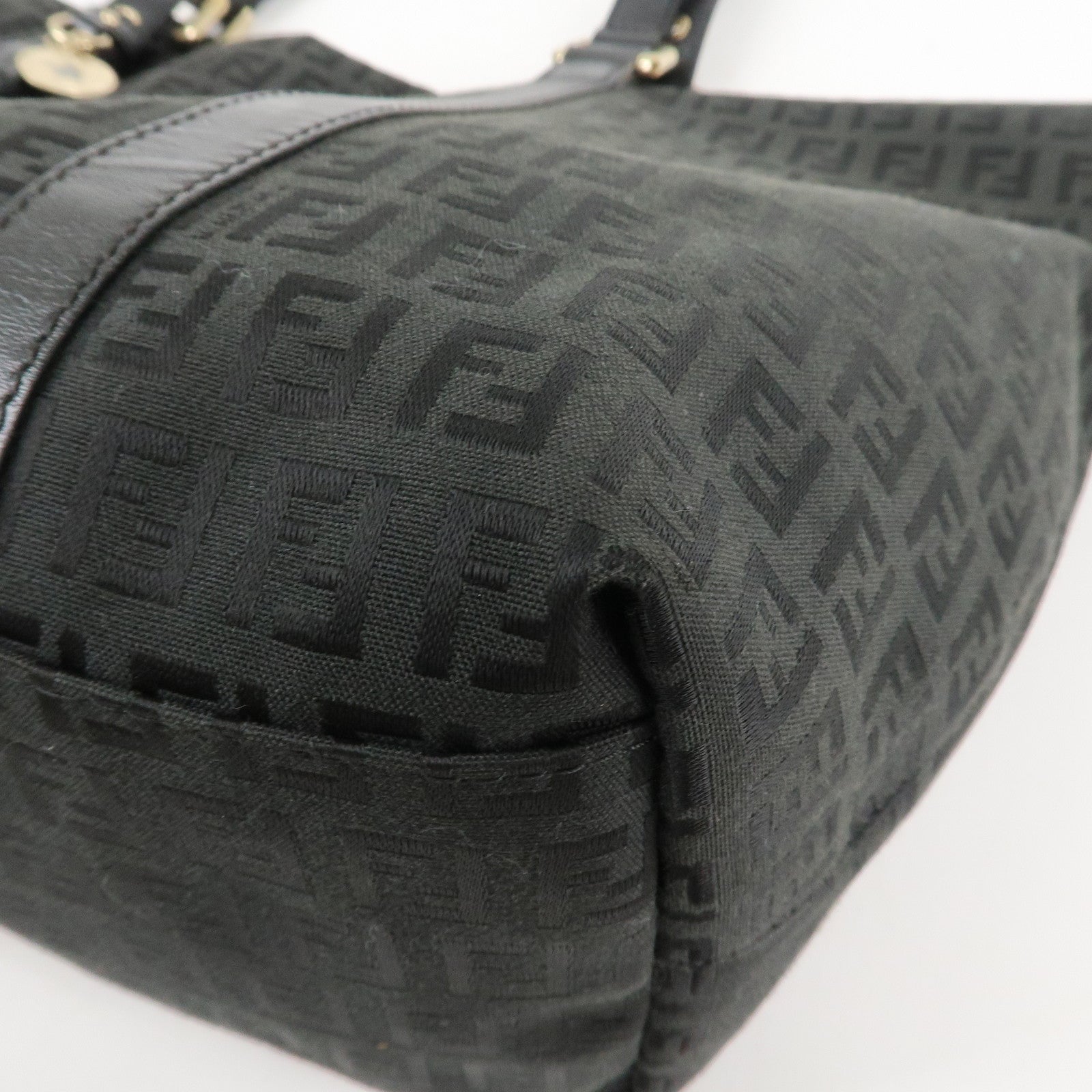 FENDI Zucchino Canvas Leather Tote Bag Shoulder Bag Black 8BH215 Used