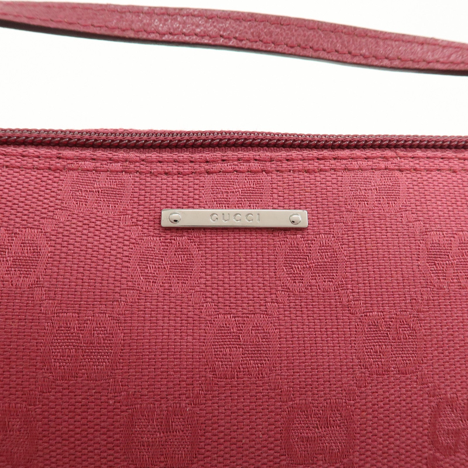 GUCCI Boat Bag GG Canvas Leather Hand Bag Pouch Pink 07198 Used