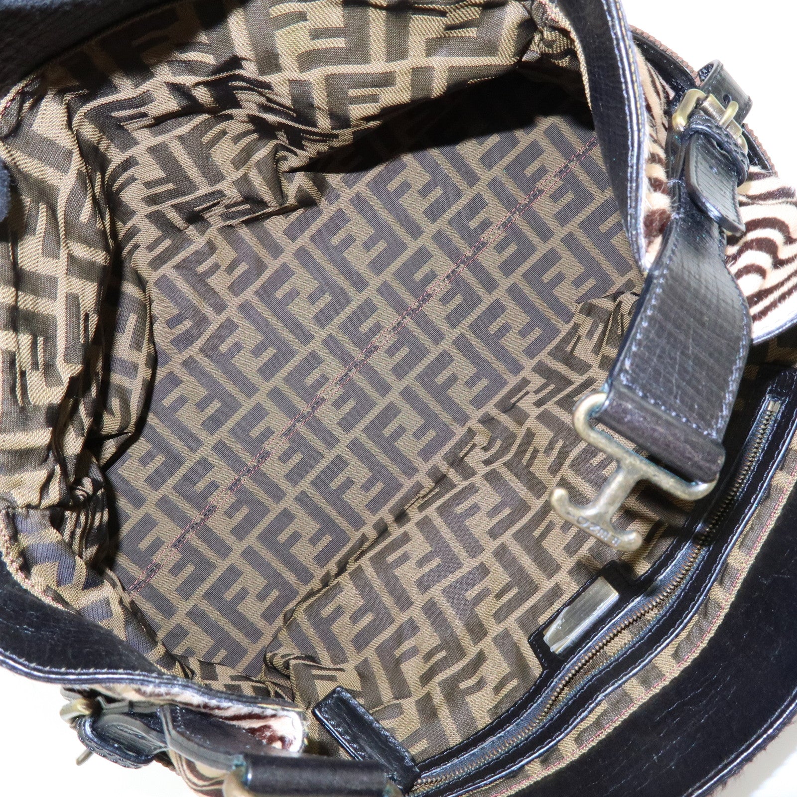 FENDI Etnico Calf Hair Leather Tote Bag Shoulder Bag Brown 8BN162