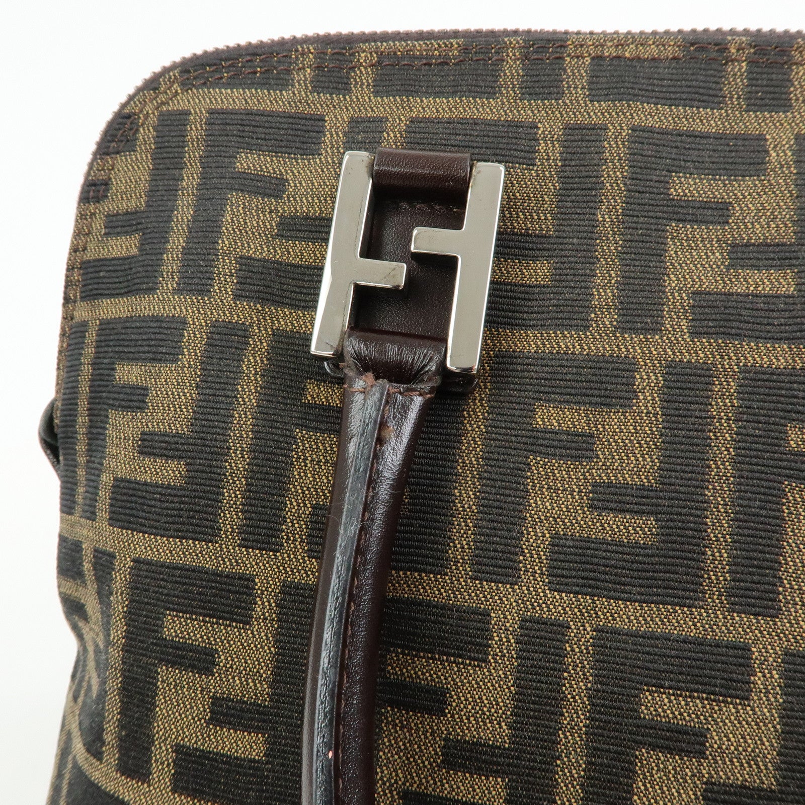 FENDI Zucca Jacquard Canvas Leather 2Way Bag Hand Bag Brown