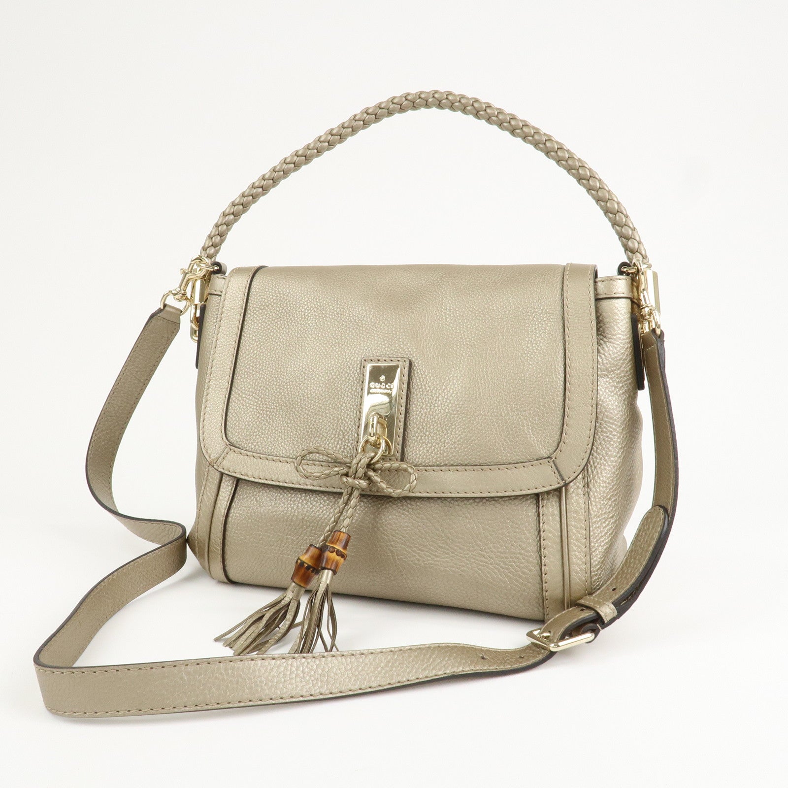 GUCCI Bamboo Leather Bella 2Way Shoulder Bag Hand Bag Gold 282301