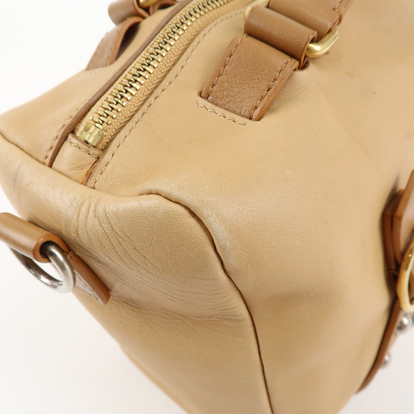 CELINE Leather 2Way Boston Bag Shoulder Bag Beige Brown Used