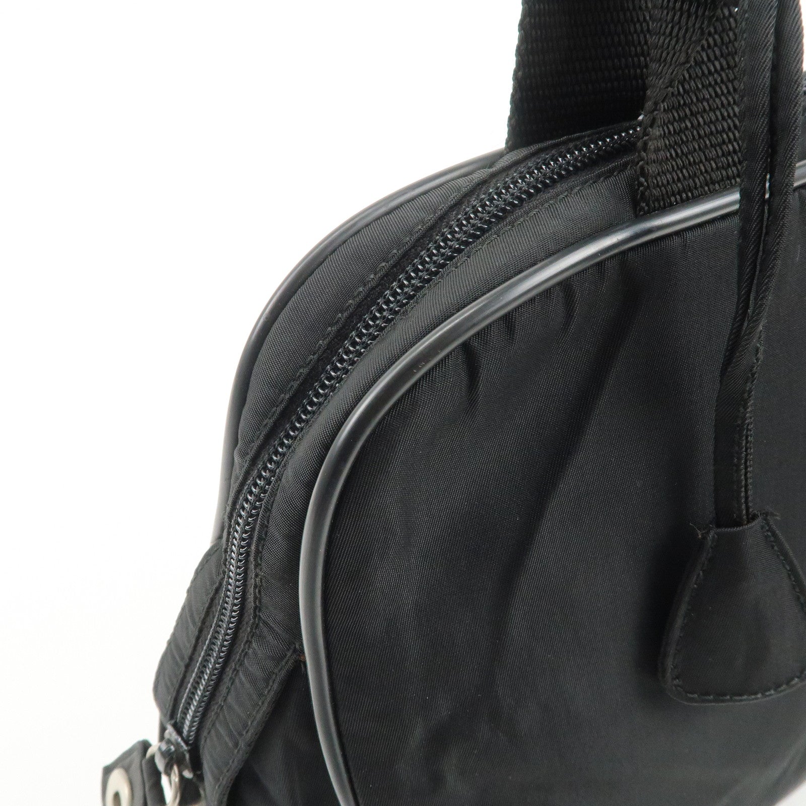 PRADA Triangle Logo Nylon Leather Hand Bag Boston Bag Black