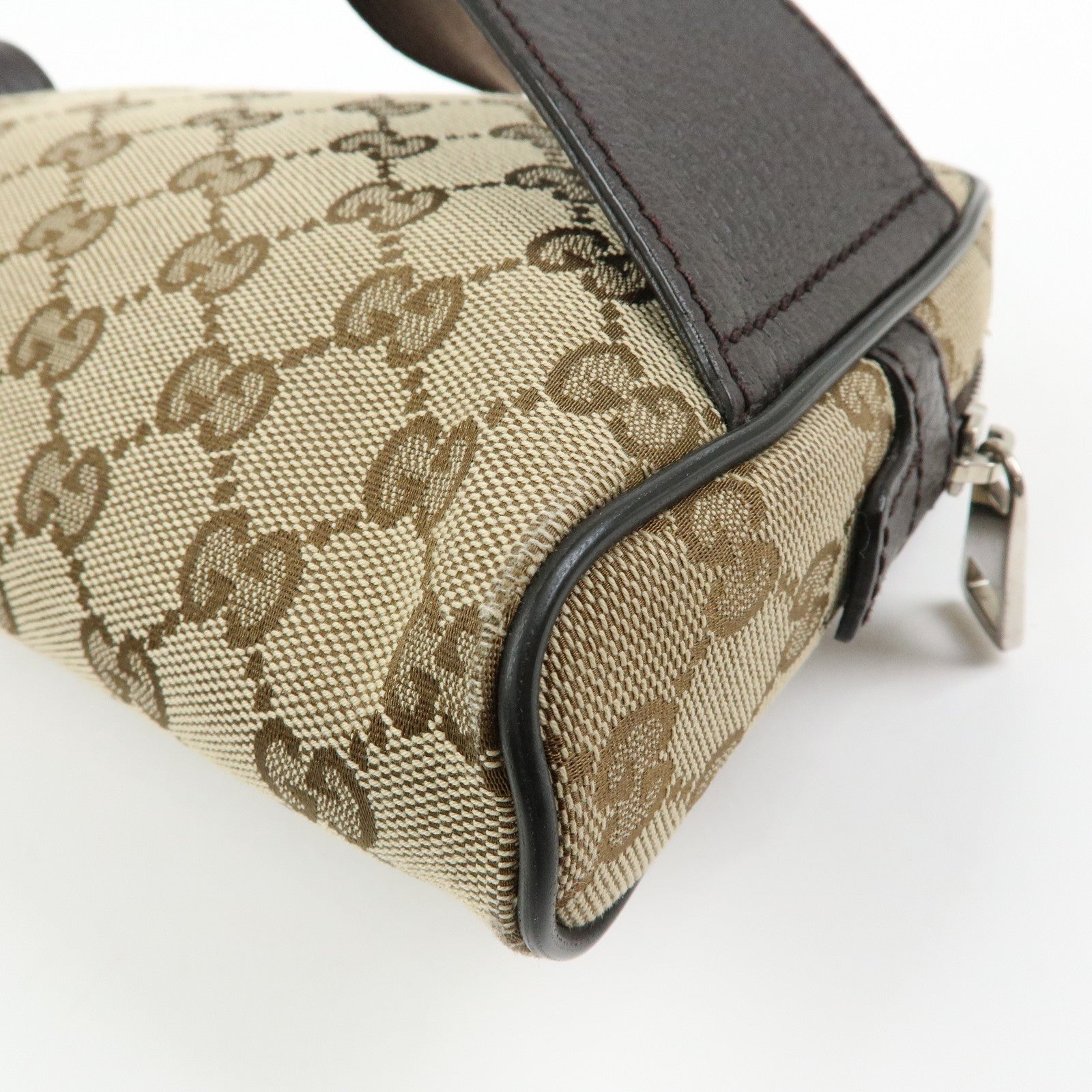 GUCCI GG Canvas Leather Waist Pouch Body Bag Beige Brown 449174