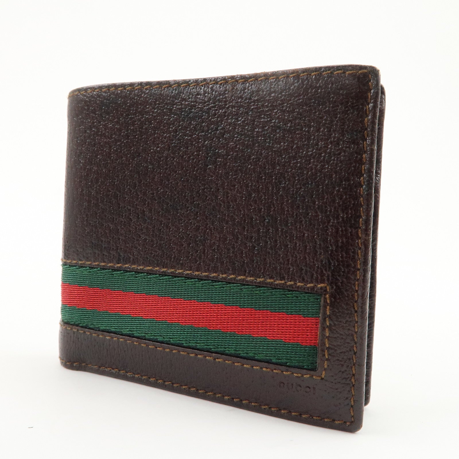 GUCCI Sherry Logo Leather Compact Wallet Brown 138073