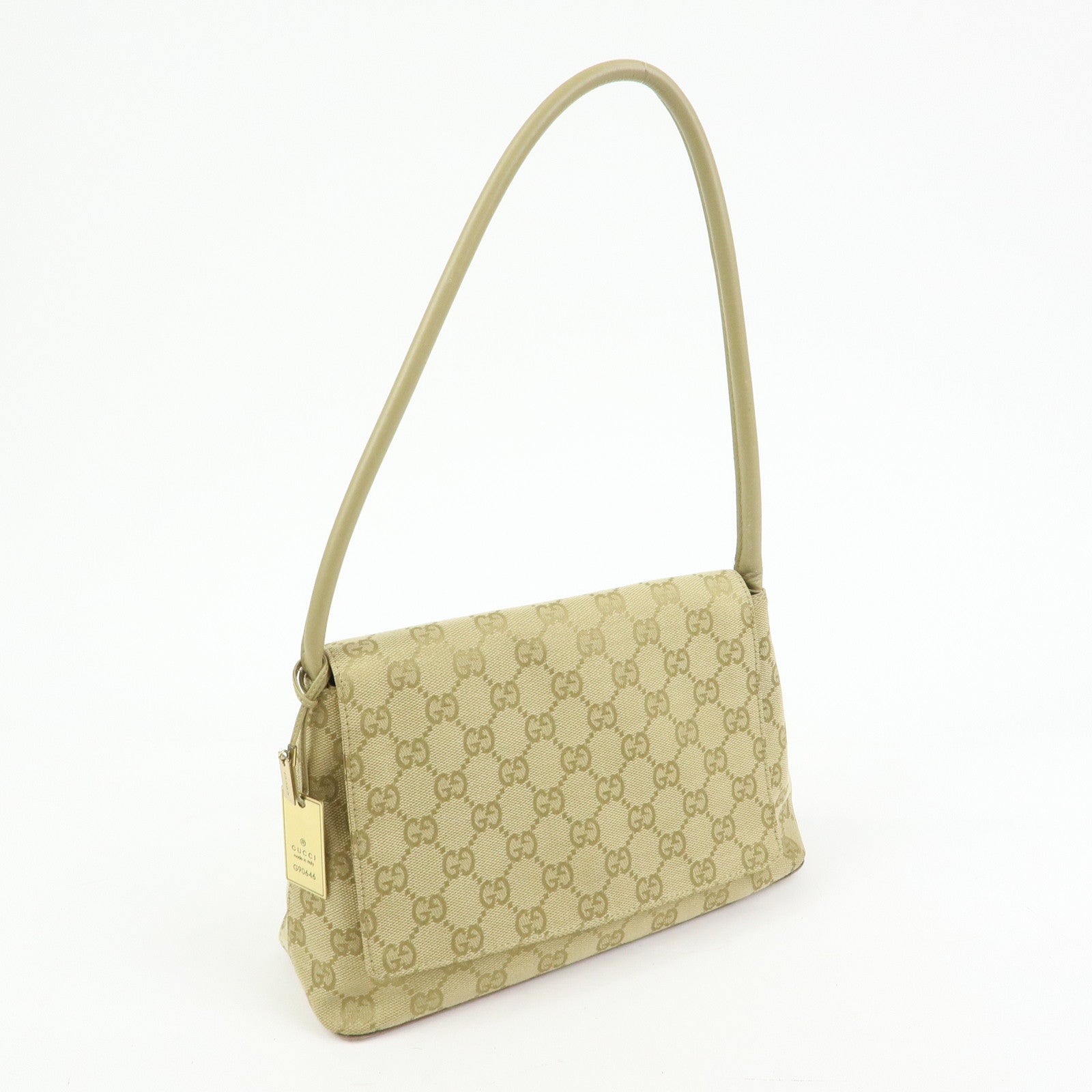 GUCCI GG Canvas Leather Shoulder Bag Hand Bag Beige 90646