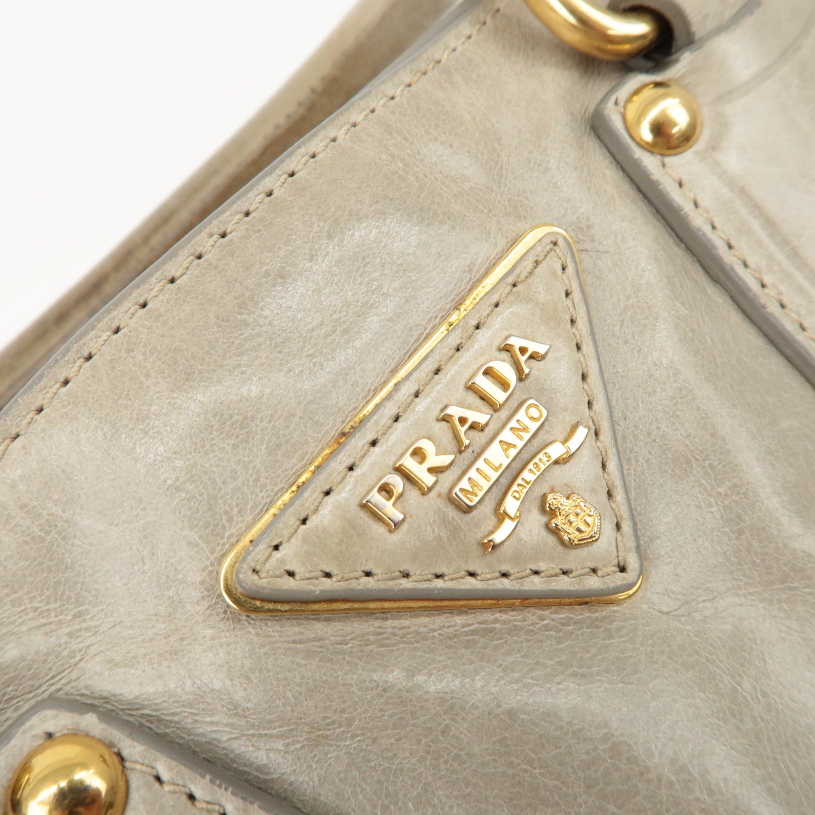 PRADA Triangle Logo Leather 2Way Bag Tote Bag Gray BN2104 Used