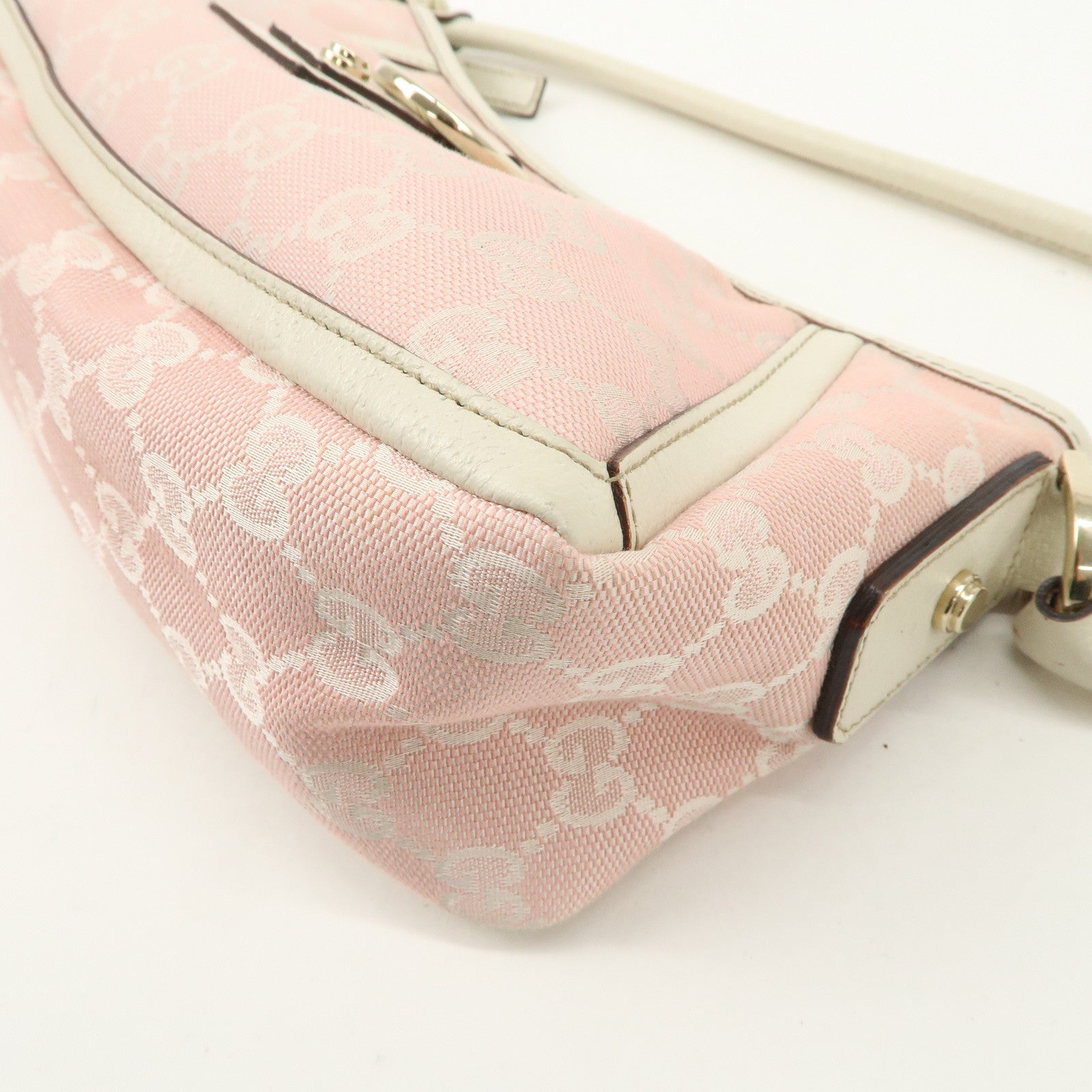 GUCCI Abbey GG Canvas Leather One Shoulder Bag Pink White 130939 Used