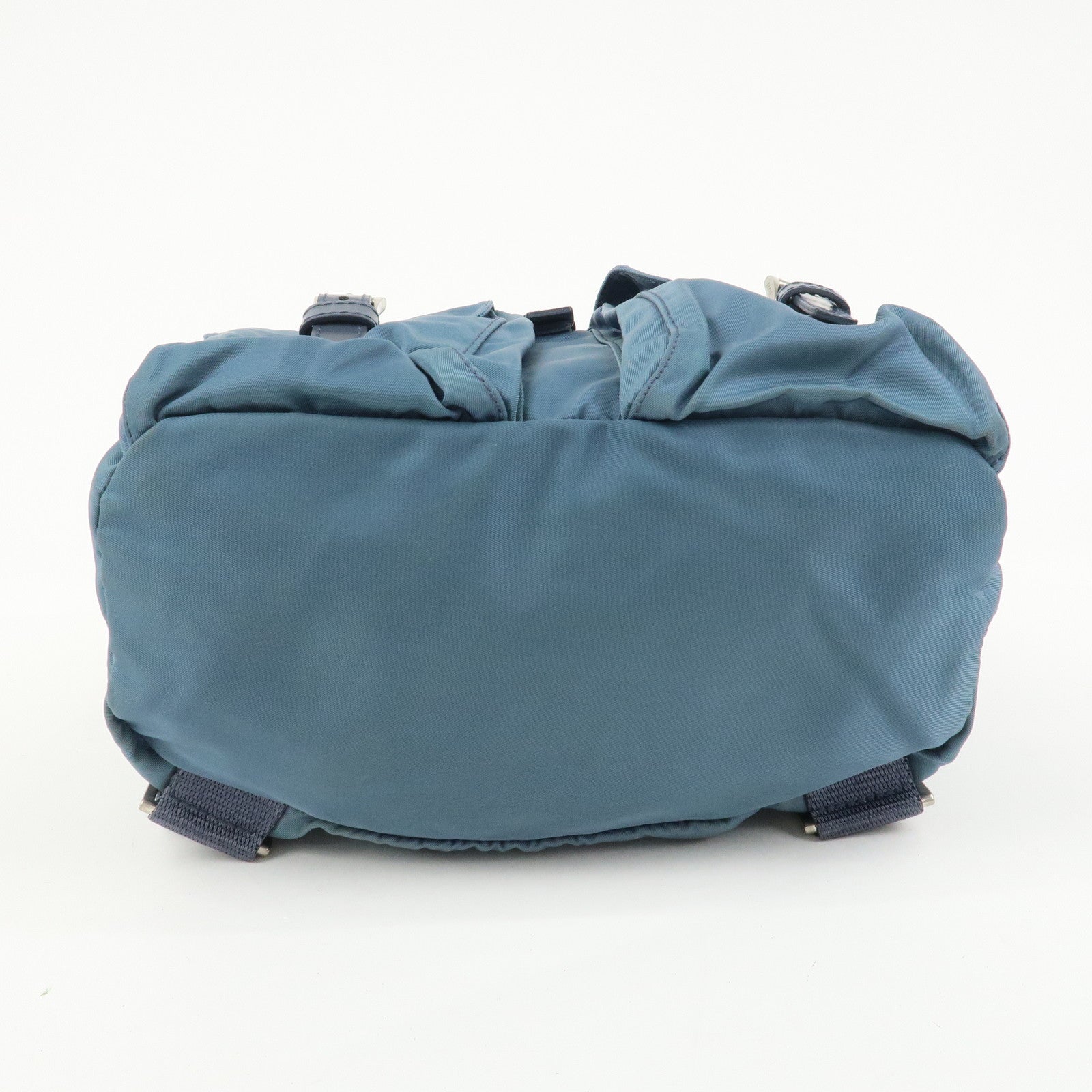 PRADA Triangle Logo Nylon Leather Backpack Rucksack Blue B6677F