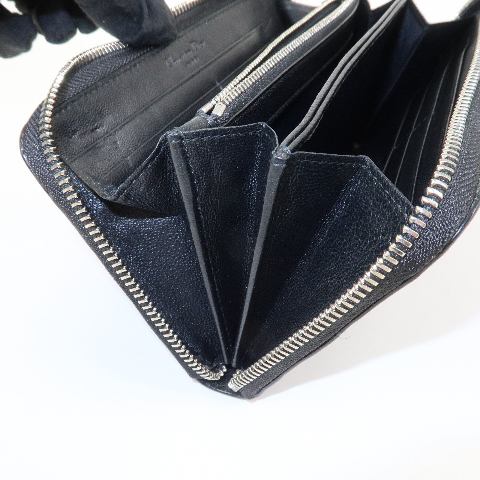 Christian Dior Trotter Patent Leather Round Zippy Long Wallet Black