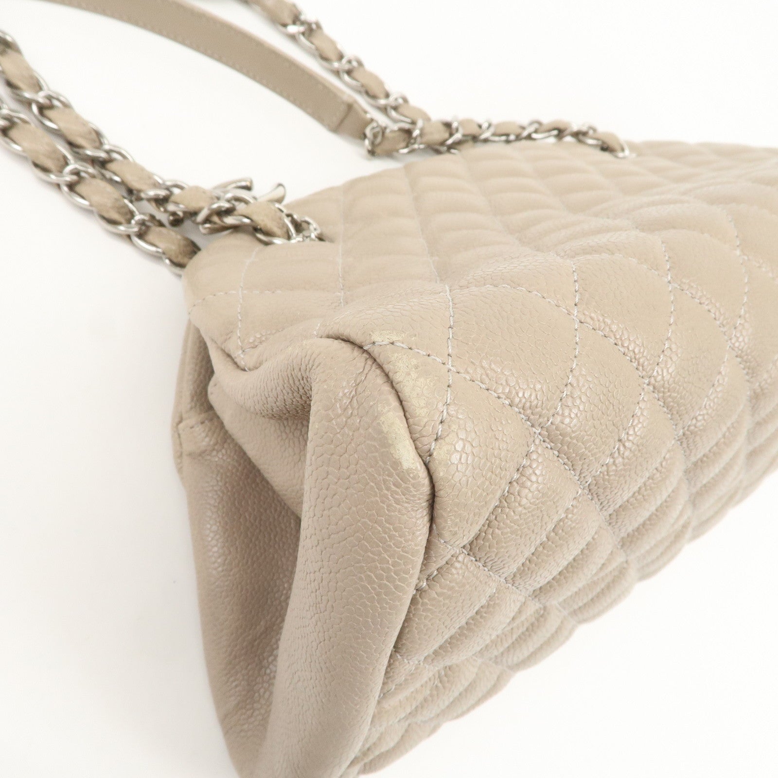 CHANEL Mademoiselle Caviarskin Shoulder Bag Hand Bag Greige Silver