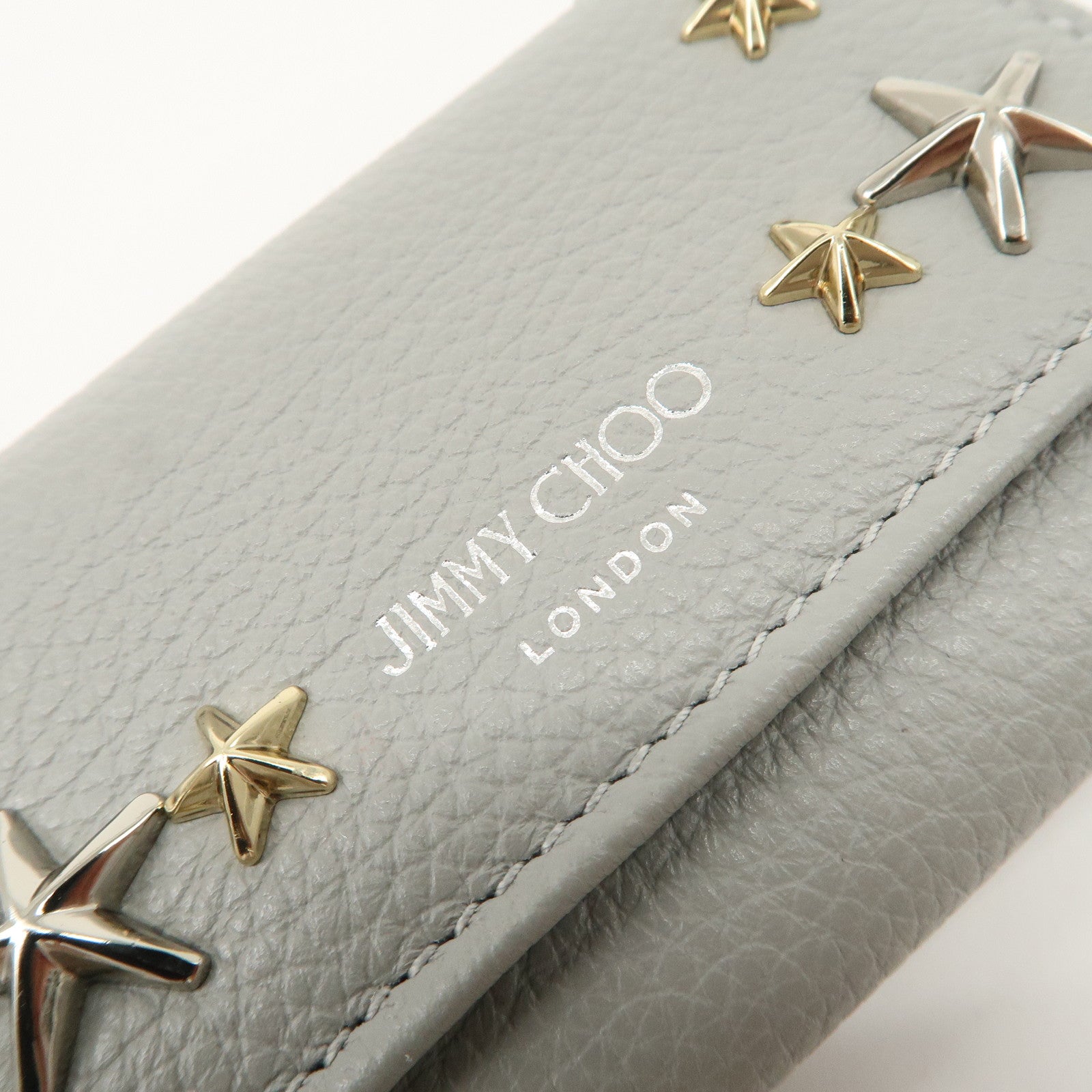 JIMMY CHOO Neptune Leather Studs Key Case Gray Silver Gold 101953 Used