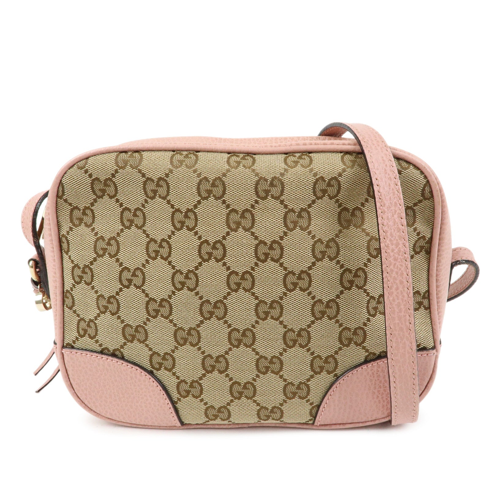 GUCCI GG Canvas Leather Shoulder Crossbody Bag Beige Pink 449413