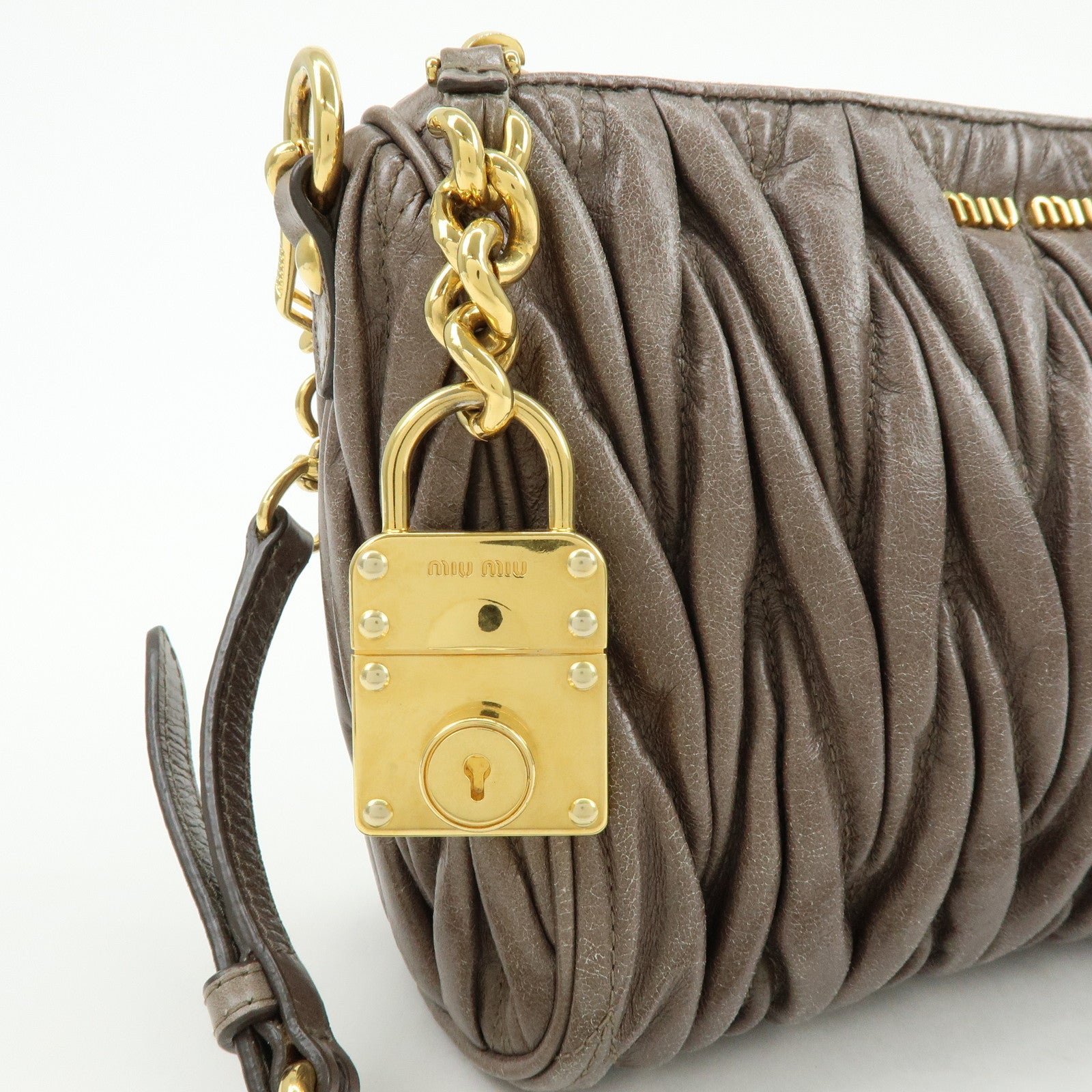MIU MIU Matelasse Gathered Leather Shoulder Bag Hand Bag Gray