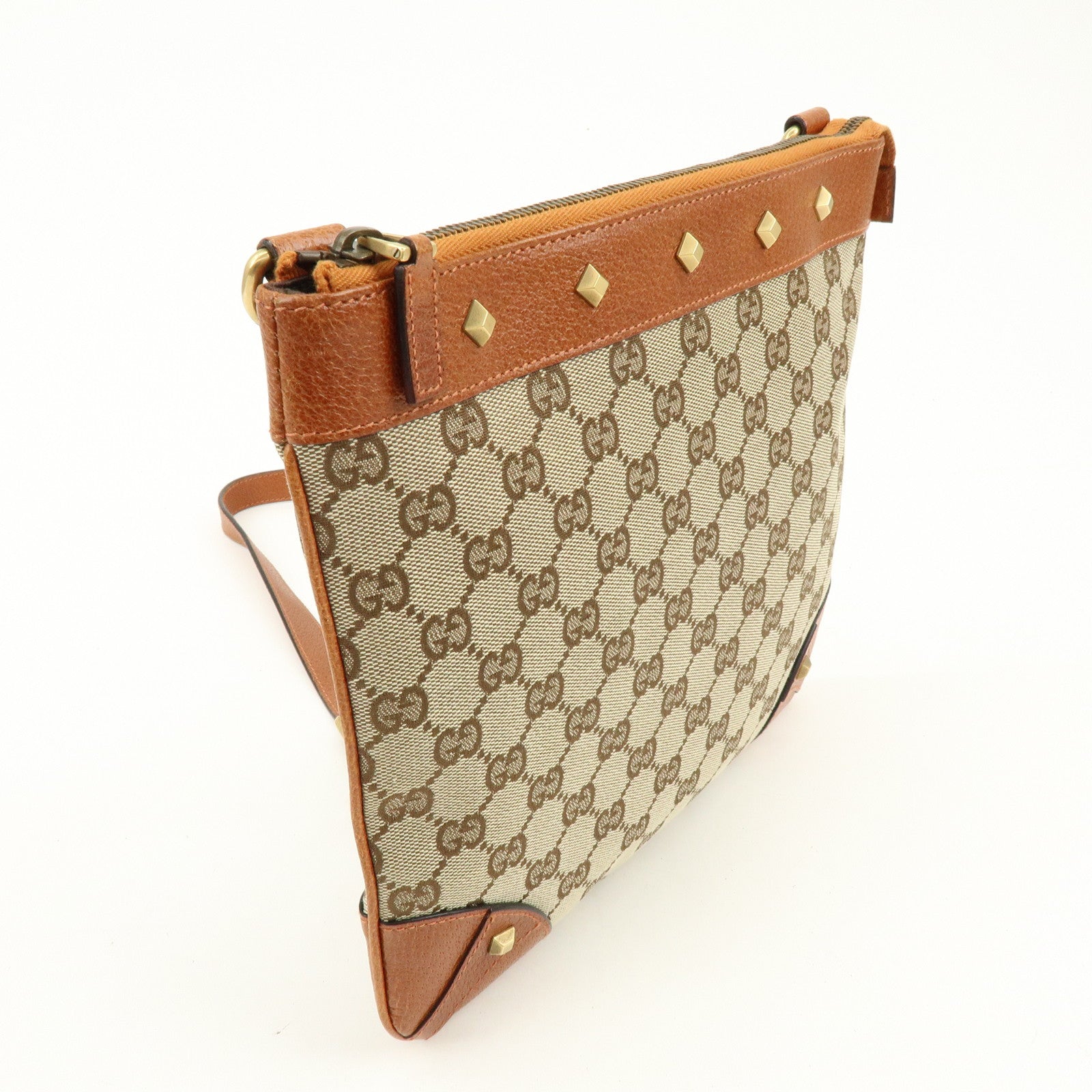 GUCCI GG Canvas Leather Shoulder Crossbody Bag Beige Brown 120893