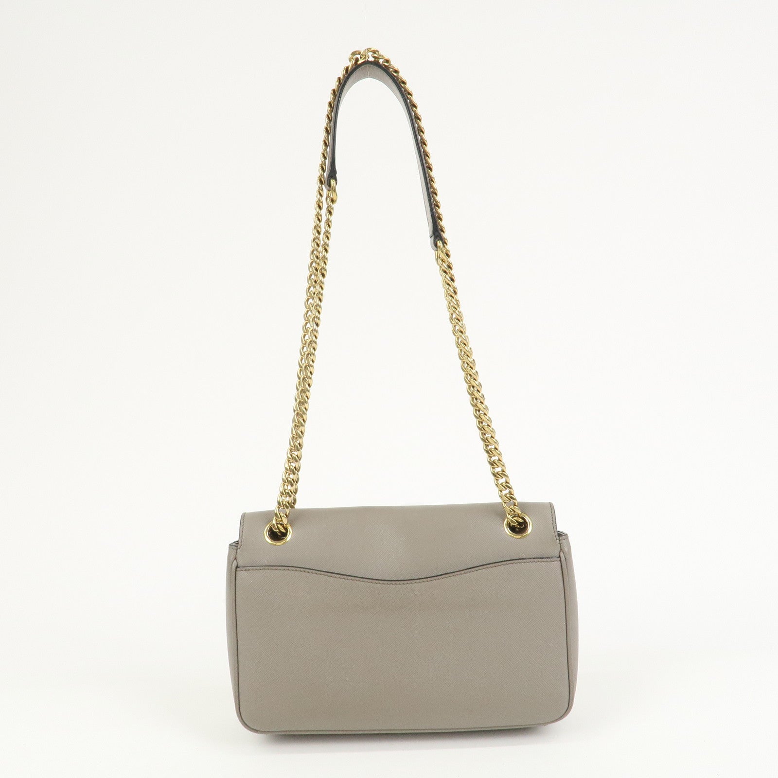 PRADA Saffiano Leather Chain Shoulder Crossbody Bag Gray 1BD193