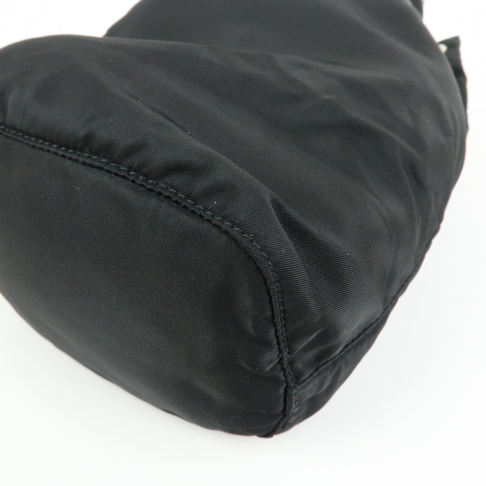 PRADA Triangle Logo Nylon Leather Drawstring Pouch Black MV369