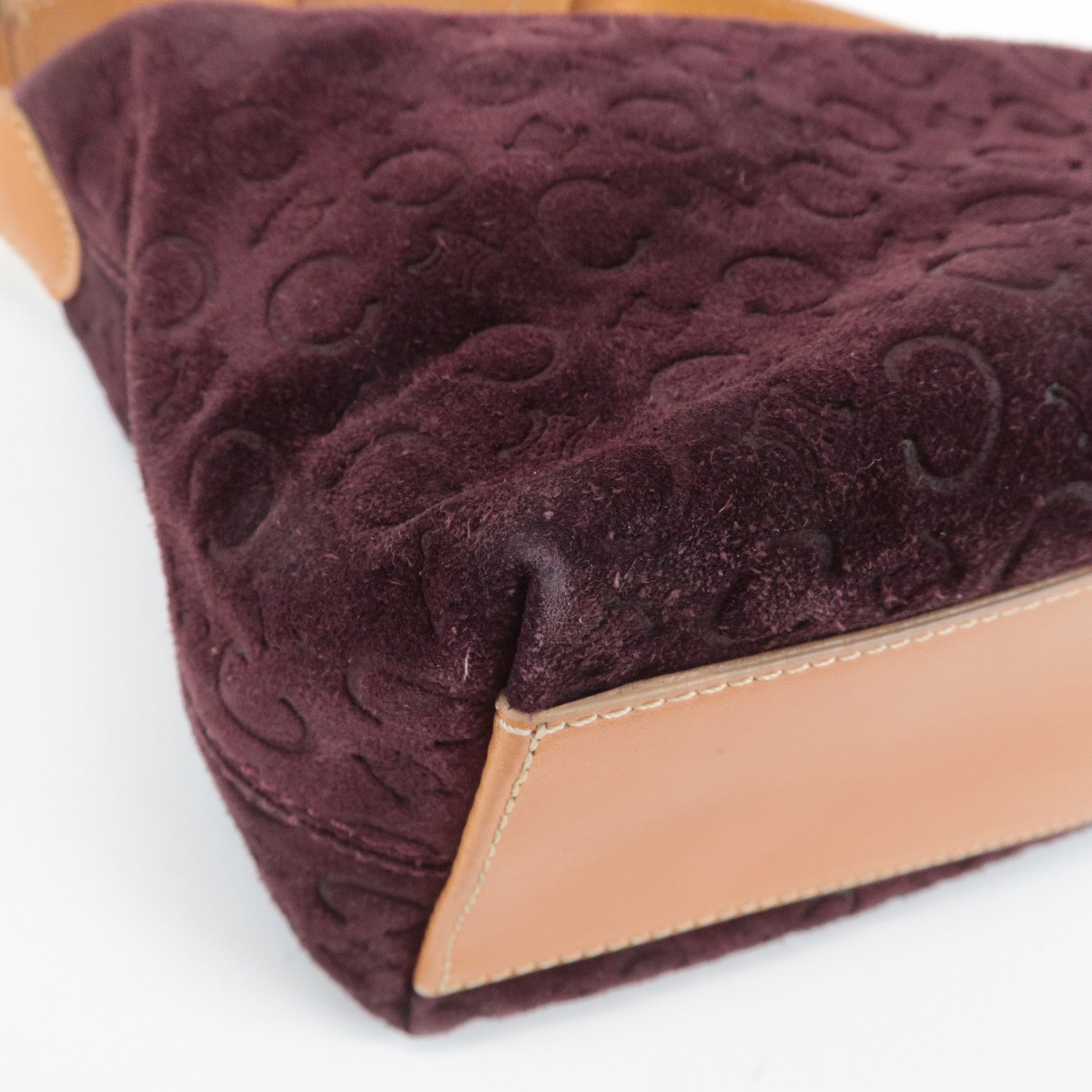 CELINE C Macadam Suede Leather Shoulder Bag Bordeaux Brown