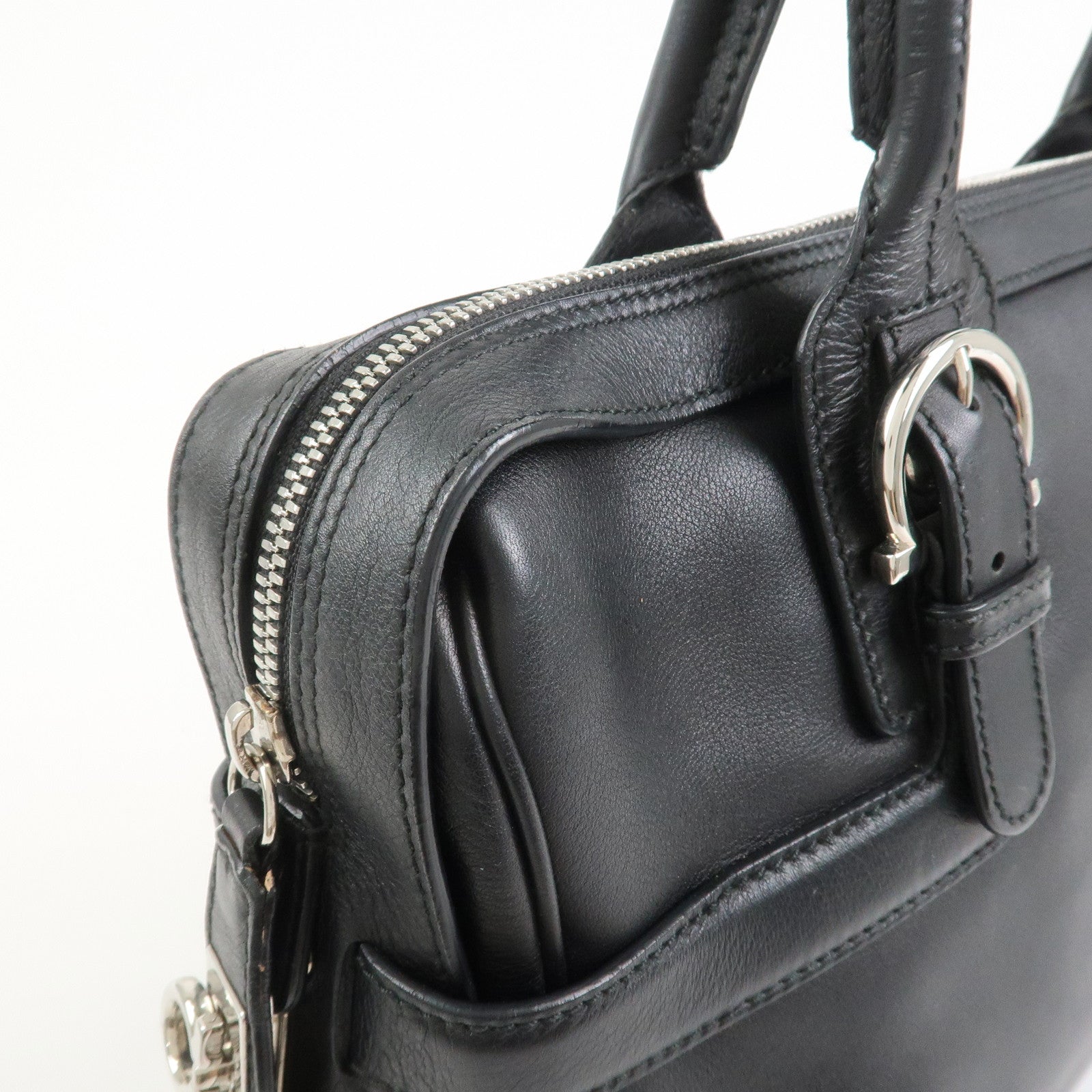 Ferragamo Gancini Leather Shoulder Bag Hand Bag Black